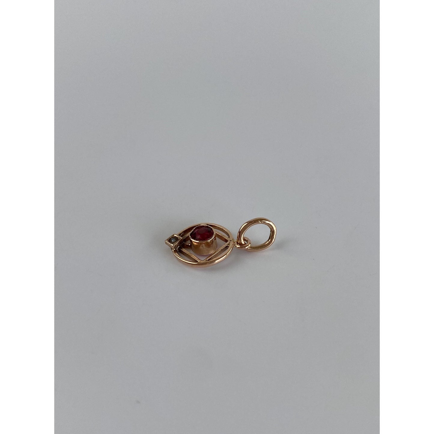 Vintage Solid 14k Yellow Gold Pink Cubic Zirconia Seed Pearl Stick Pin Conversion Charm