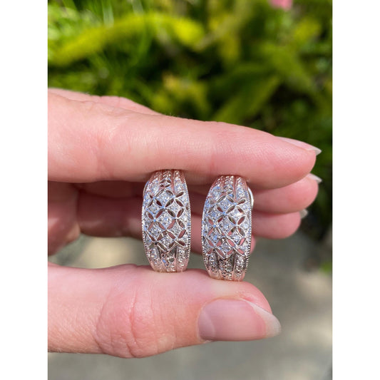 Vintage Solid 14k White Gold Diamond Drop Earrings