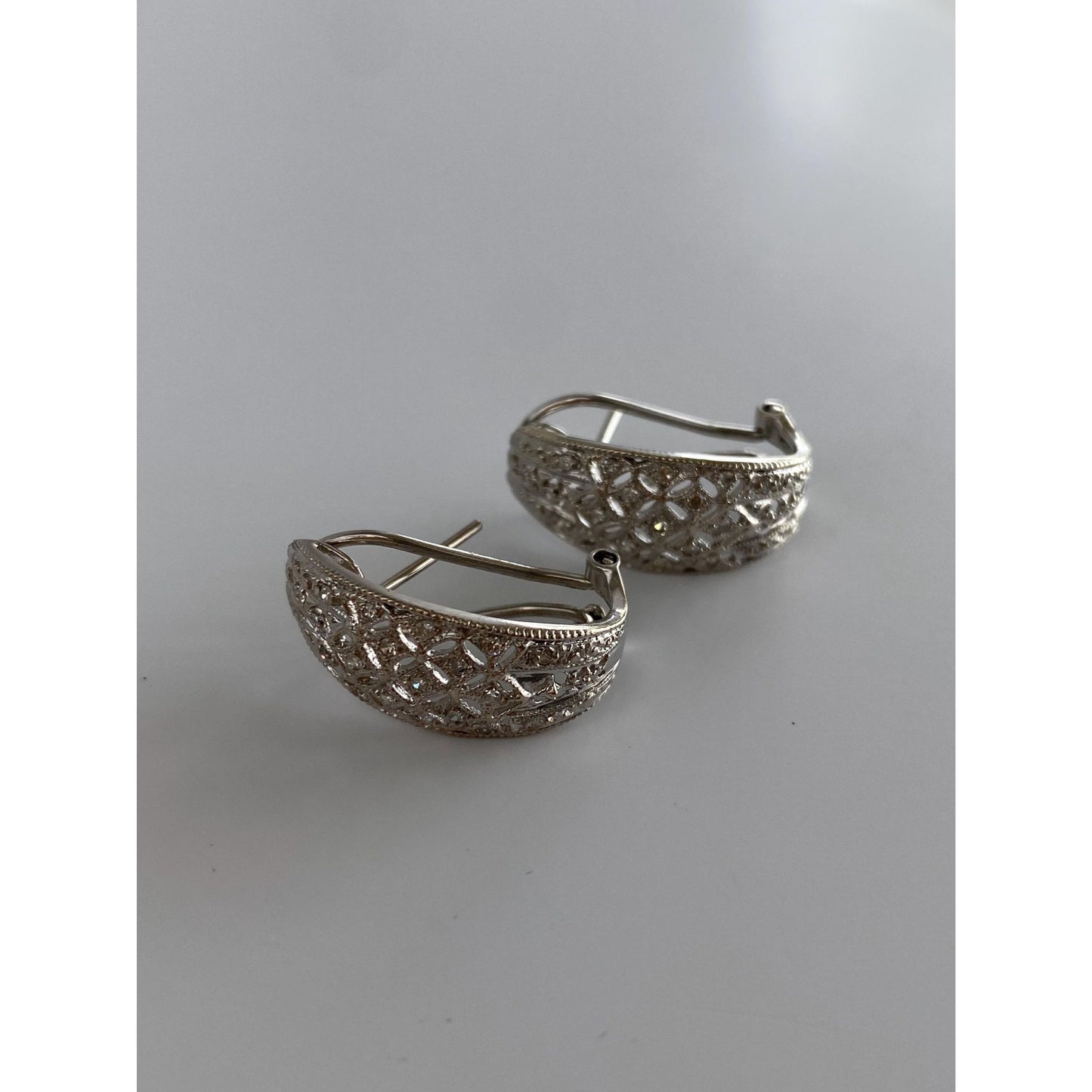 Vintage Solid 14k White Gold Diamond Drop Earrings