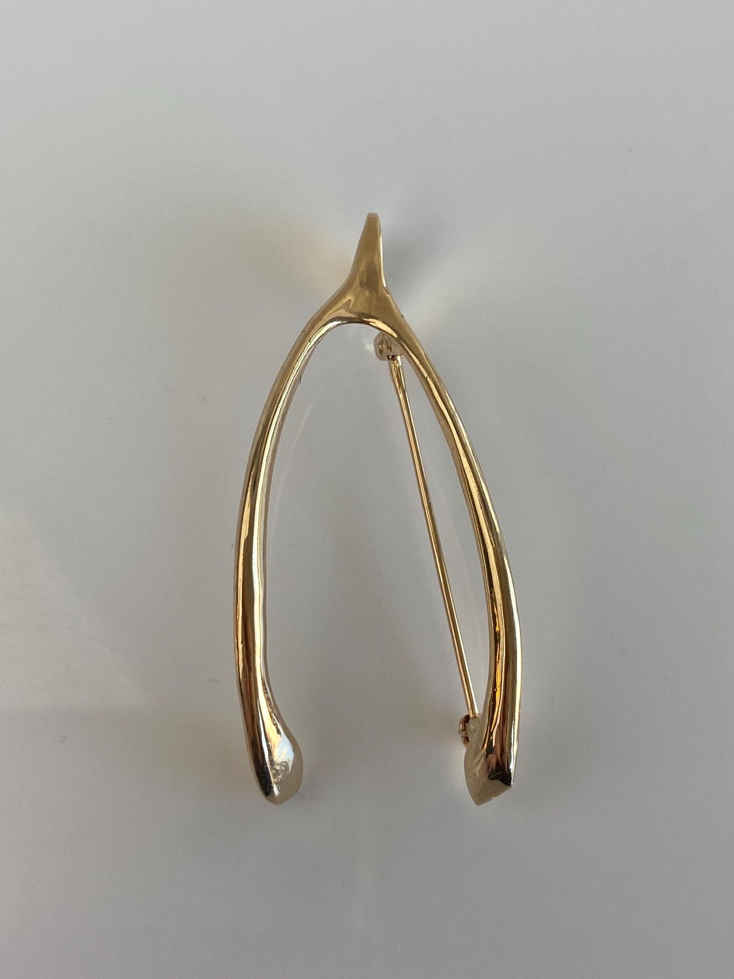 Vintage Solid 14k Yellow Gold Wishbone Brooch Pin