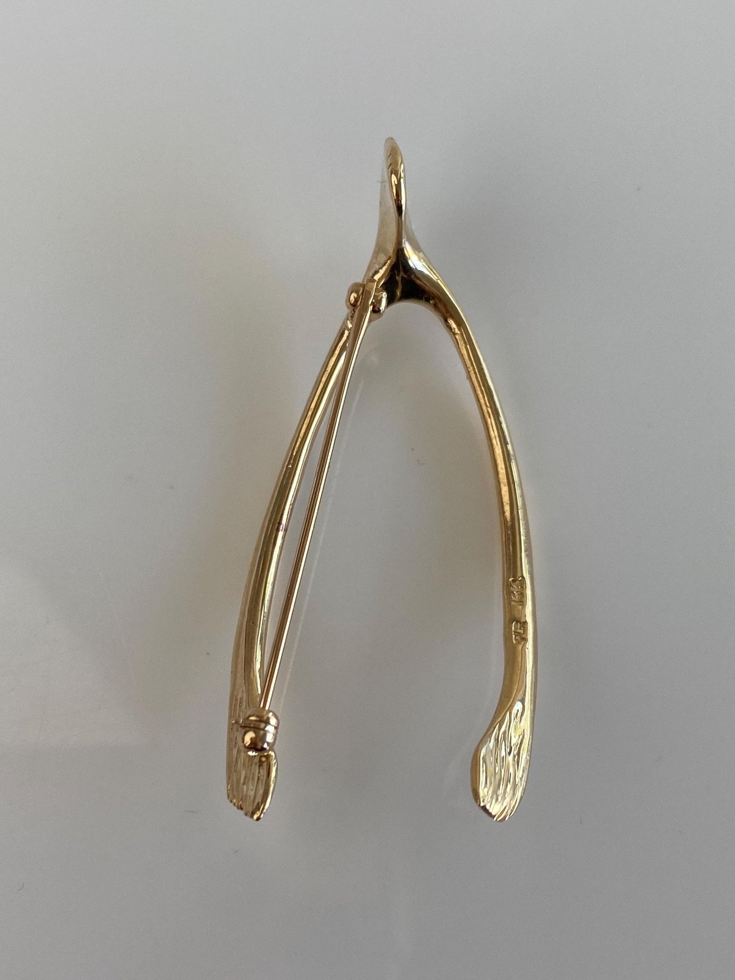 Vintage Solid 14k Yellow Gold Wishbone Brooch Pin