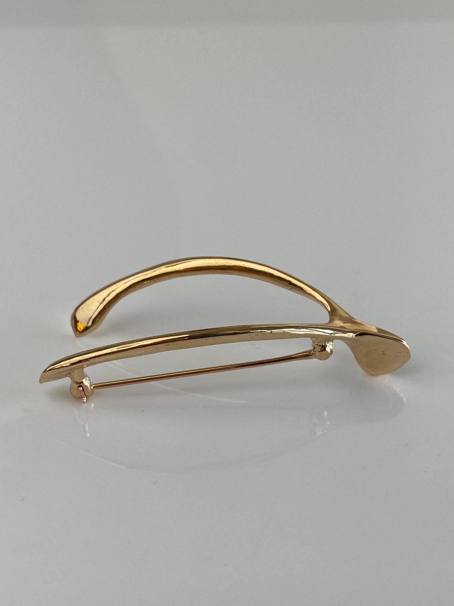 Vintage Solid 14k Yellow Gold Wishbone Brooch Pin
