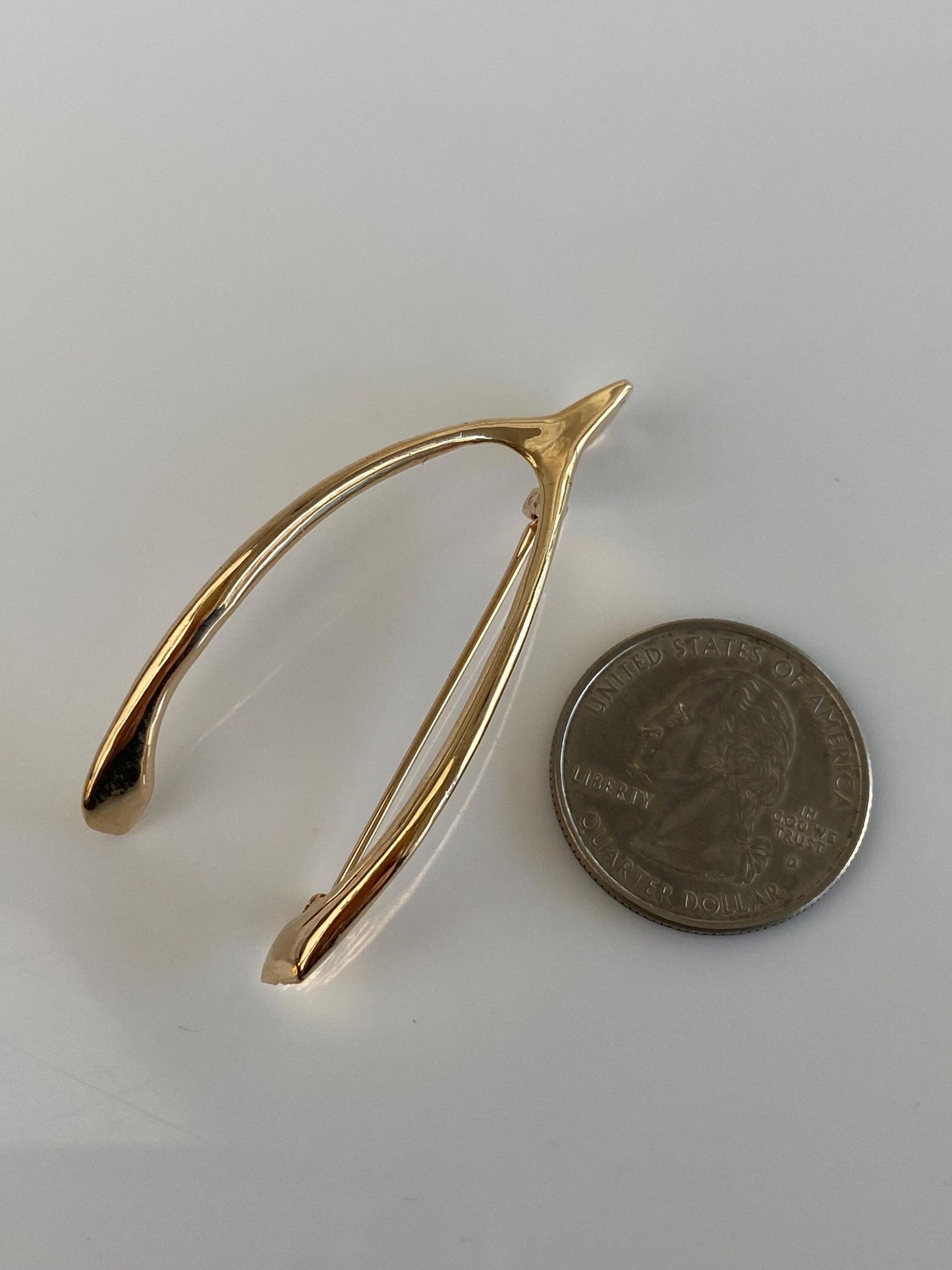 Vintage Solid 14k Yellow Gold Wishbone Brooch Pin