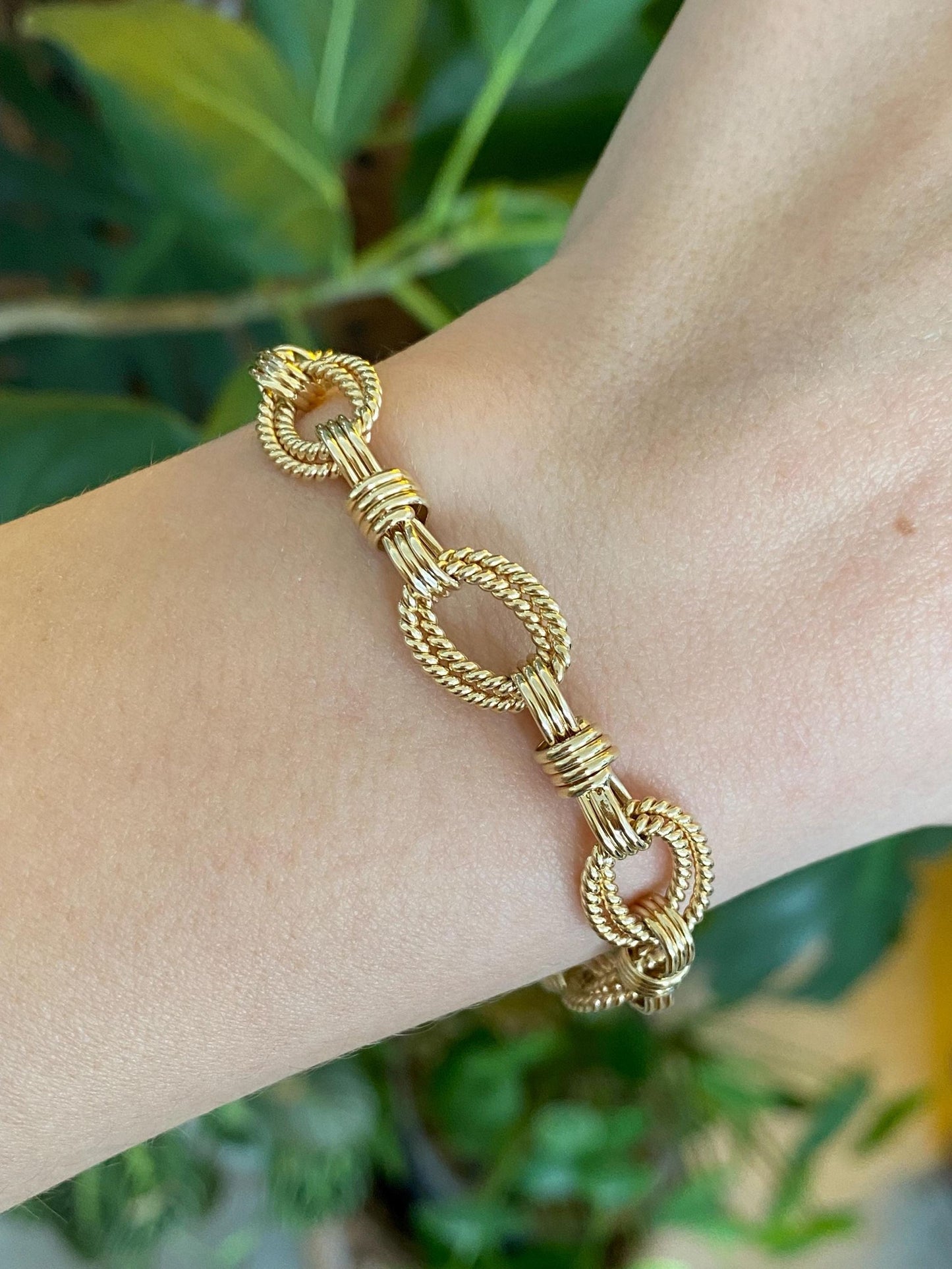 Vintage Solid 14k Yellow Gold Fancy Link Bracelet - 7 inches