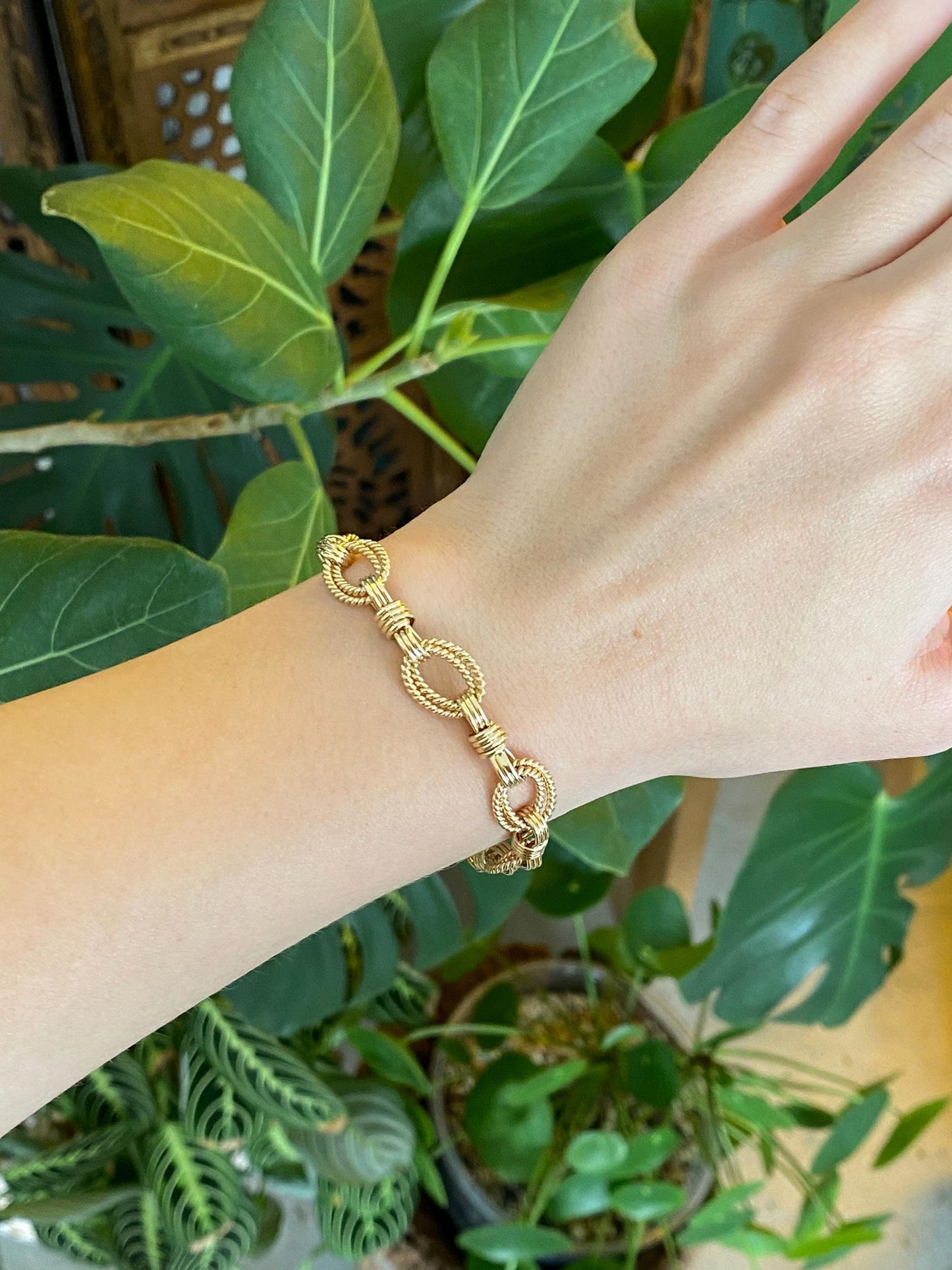 Vintage Solid 14k Yellow Gold Fancy Link Bracelet - 7 inches