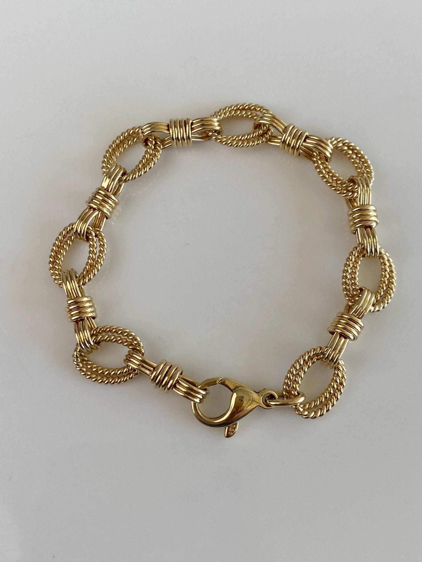 Vintage Solid 14k Yellow Gold Fancy Link Bracelet - 7 inches
