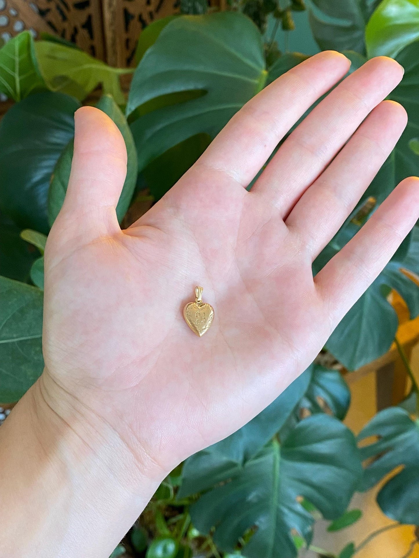Vintage 10k Rosey Gold Initial 'B' Engraved Puffy Heart Charm