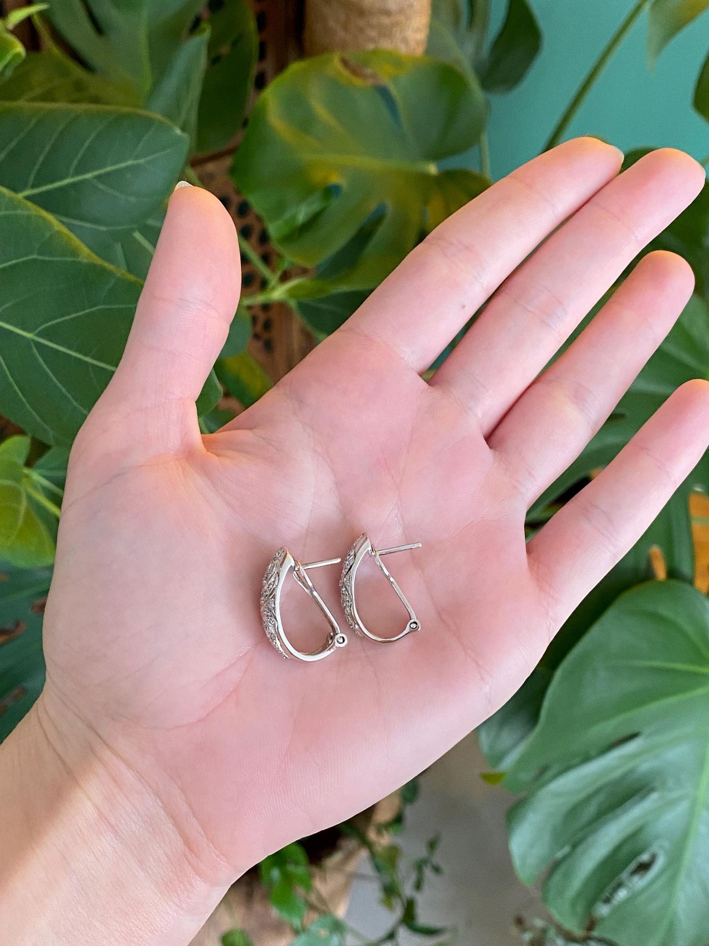 Solid 14k White Gold Diamond Drop Earrings