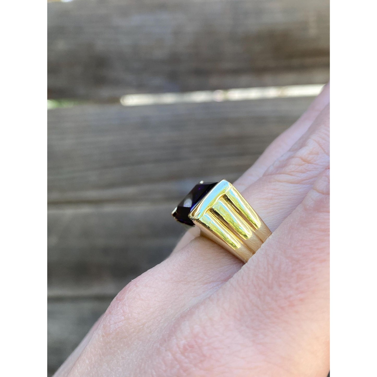 Vintage Solid 18k Yellow Gold Amethyst Signet Ring - Size 7