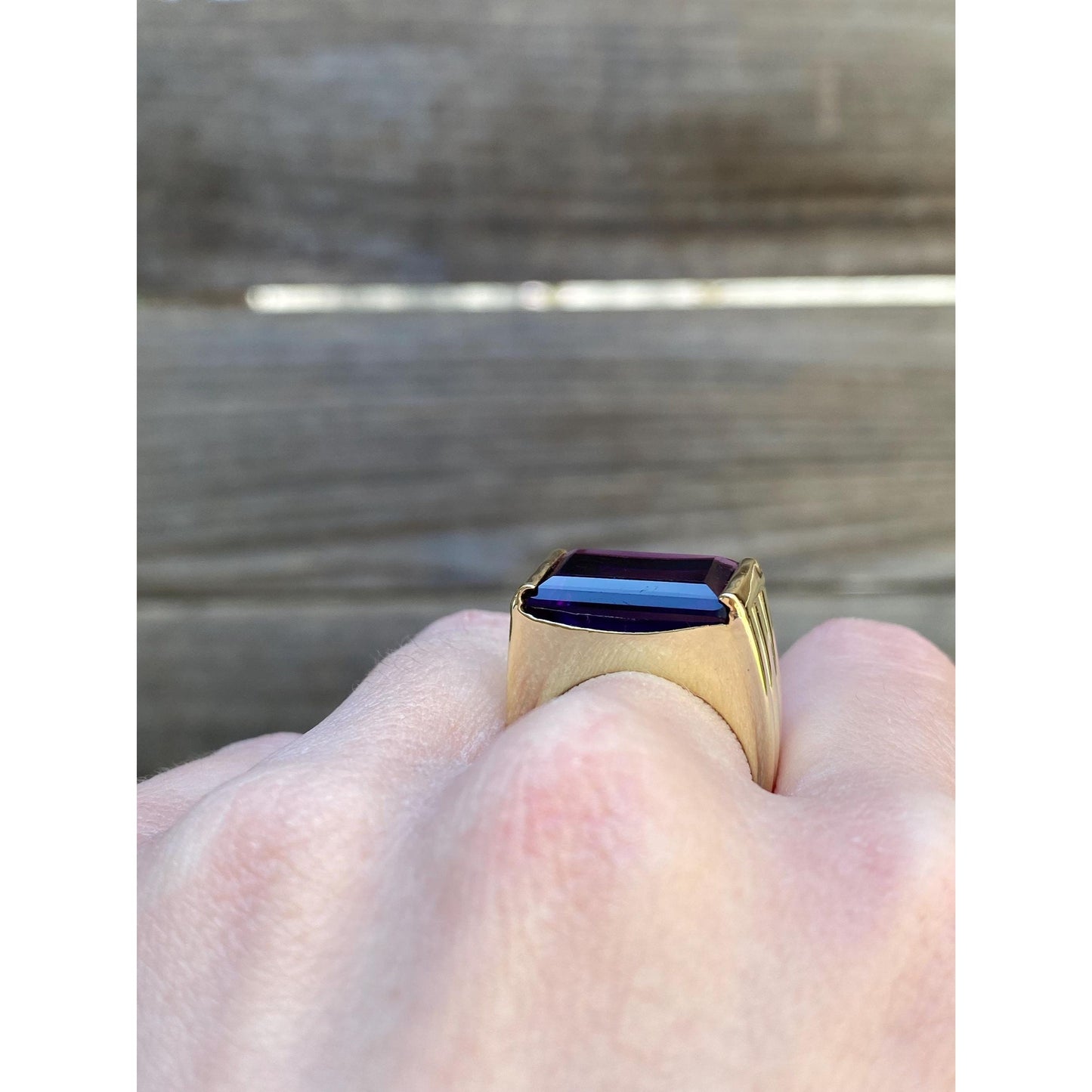 Vintage Solid 18k Yellow Gold Amethyst Signet Ring - Size 7