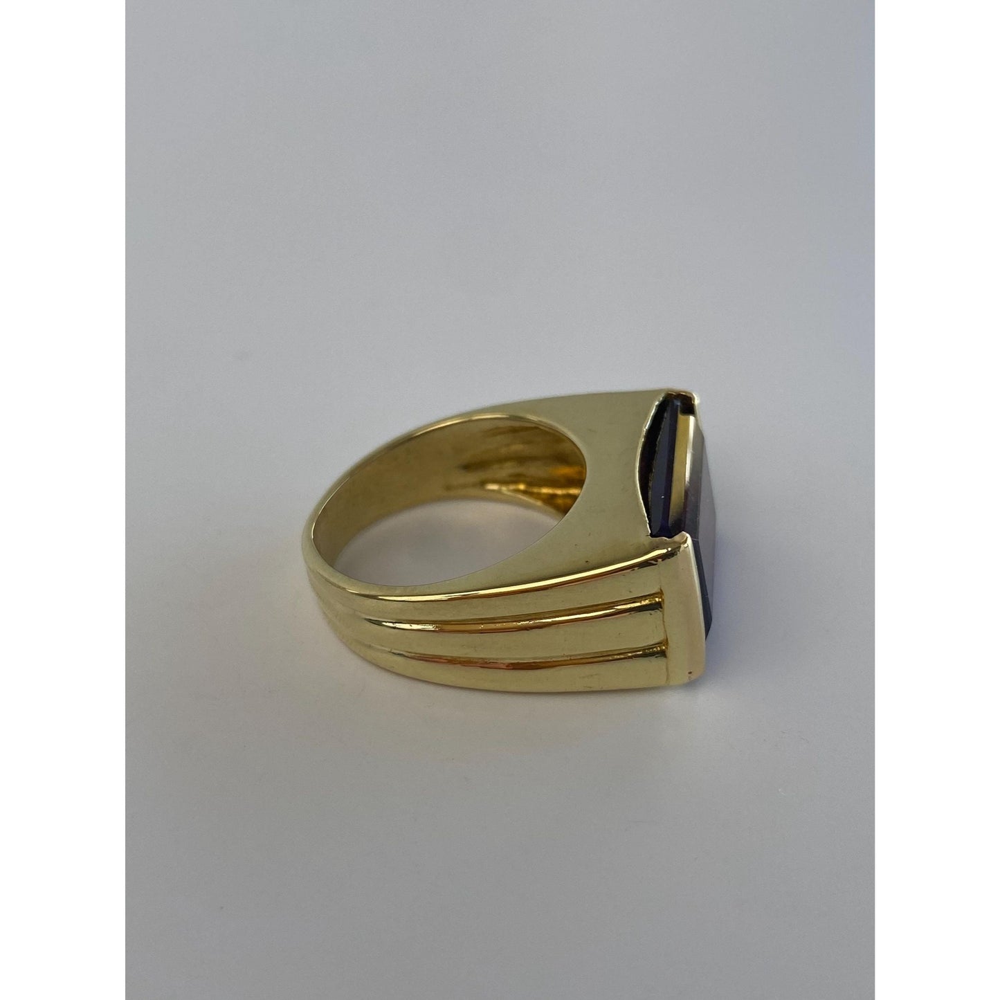 Vintage Solid 18k Yellow Gold Amethyst Signet Ring - Size 7