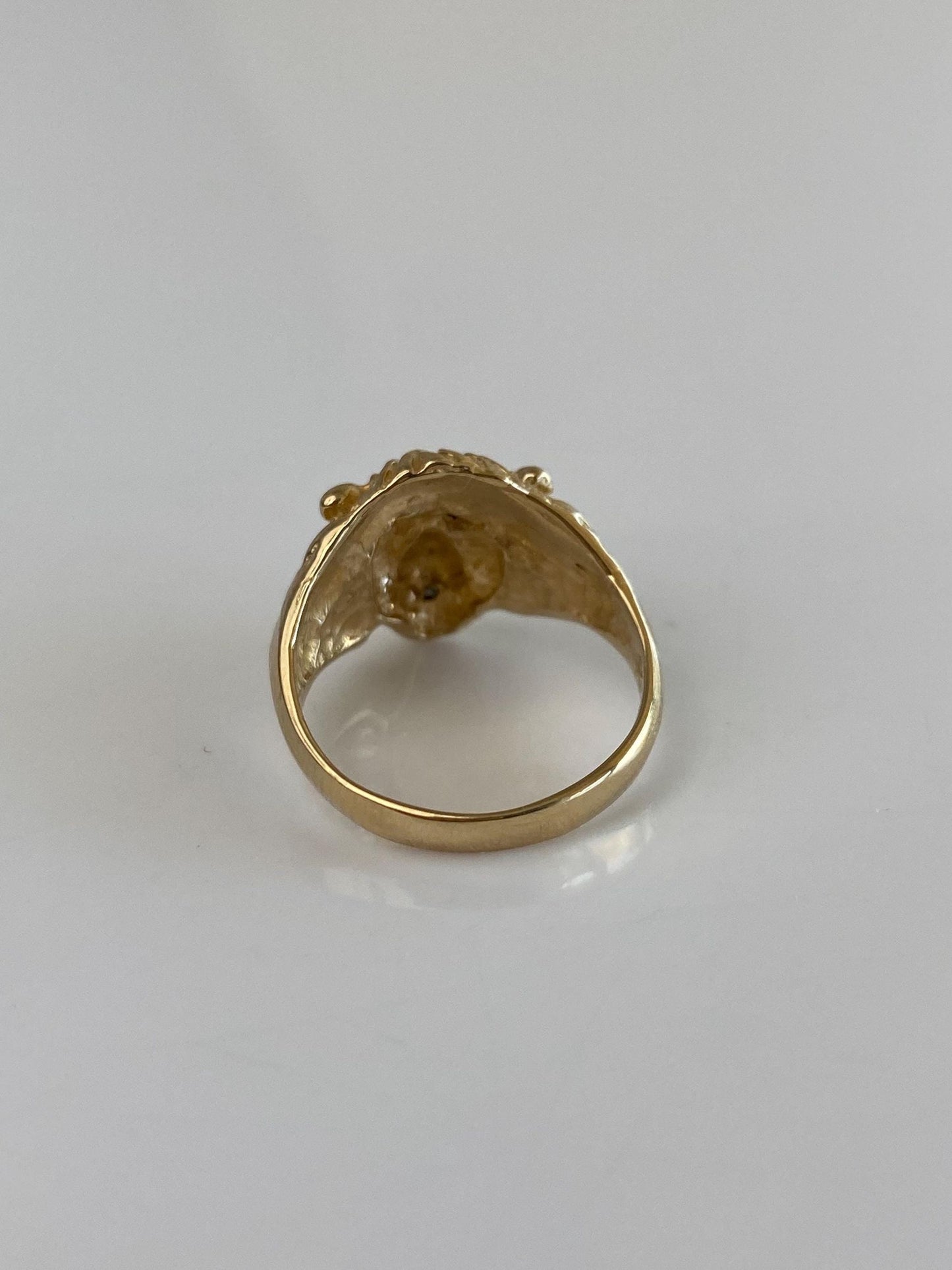 Vintage Solid 14k Yellow Gold Diamond Mouth Lion Ring - Size 5.75