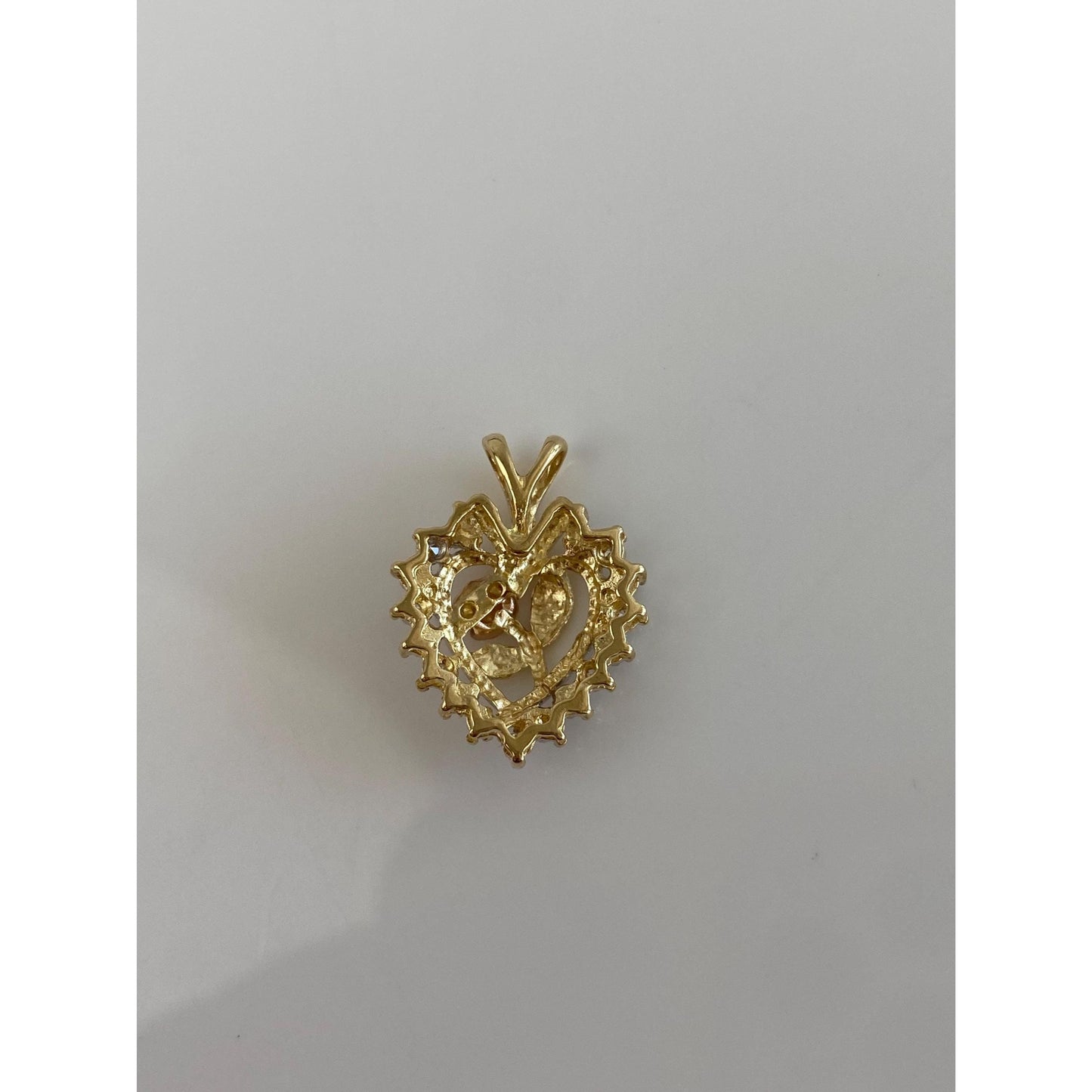 Vintage Solid 10k Tri Tone Gold Diamond Rose Heart Charm