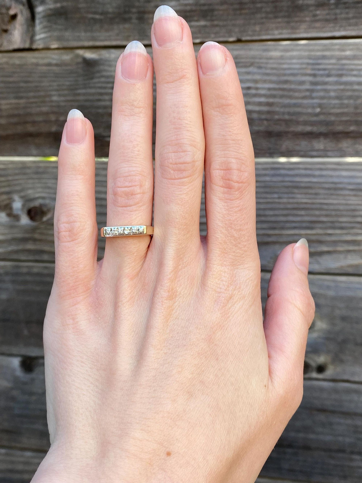 Vintage Solid 14k White & Yellow Gold Diamond Signet Ring - Size 5.5