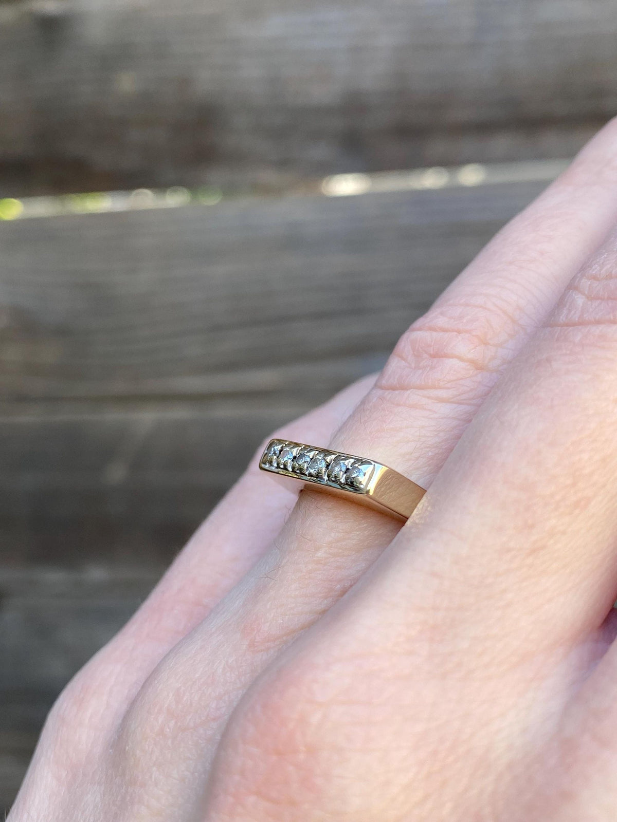 Vintage Solid 14k White & Yellow Gold Diamond Signet Ring - Size 5.5