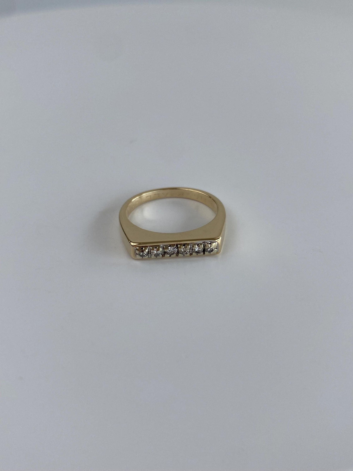 Vintage Solid 14k White & Yellow Gold Diamond Signet Ring - Size 5.5