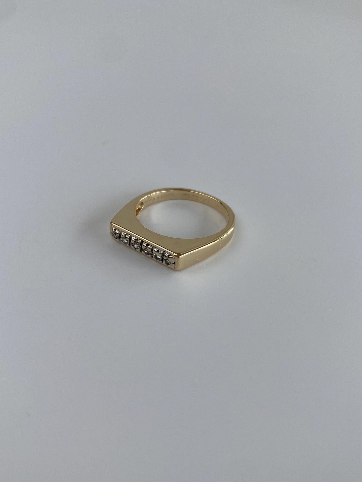 Vintage Solid 14k White & Yellow Gold Diamond Signet Ring - Size 5.5