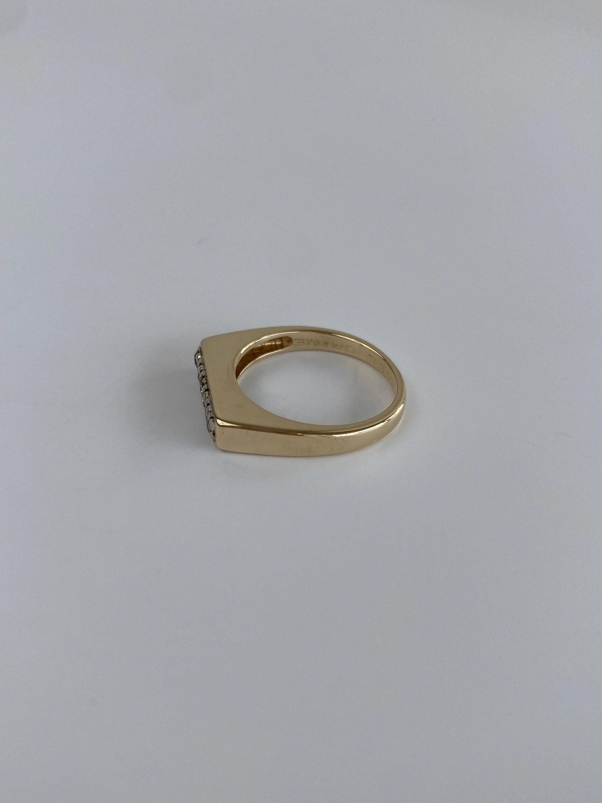 Vintage Solid 14k White & Yellow Gold Diamond Signet Ring - Size 5.5