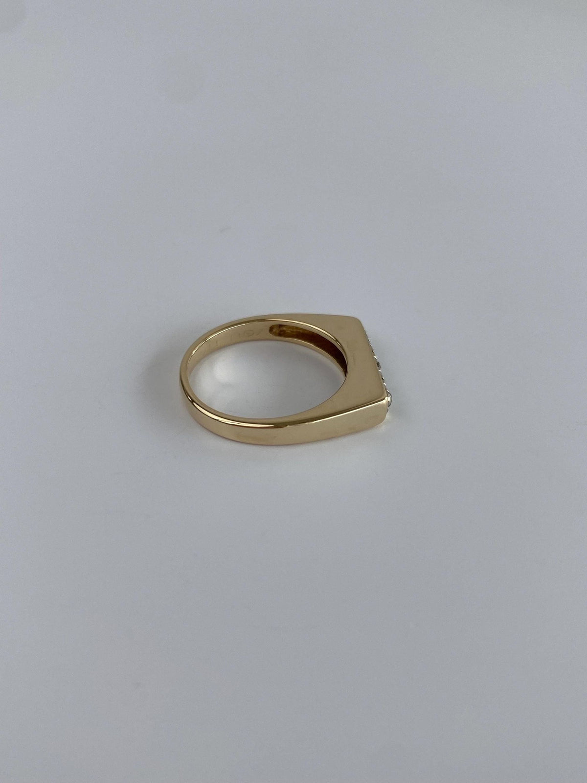 Vintage Solid 14k White & Yellow Gold Diamond Signet Ring - Size 5.5