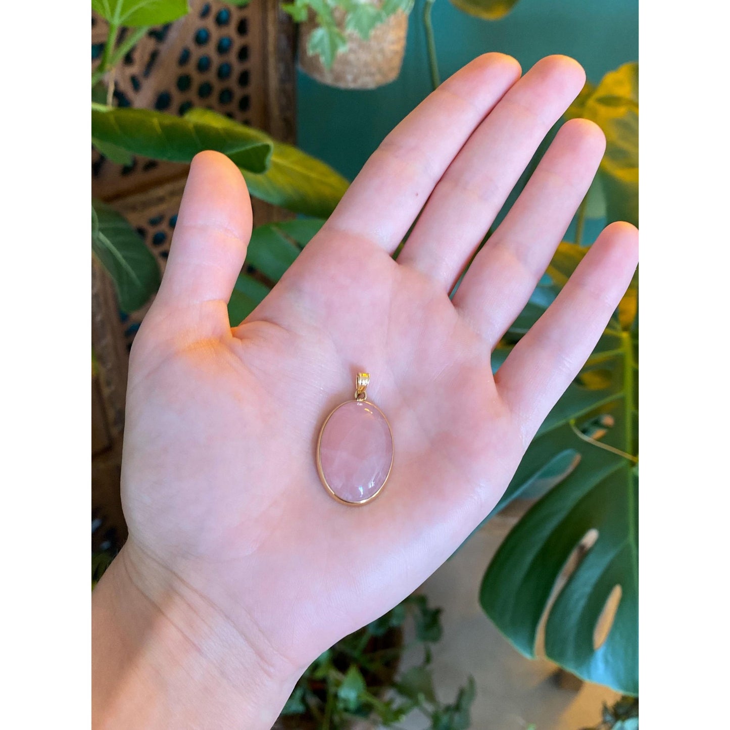 Vintage Solid 14k Yellow Gold Rose Quartz Charm