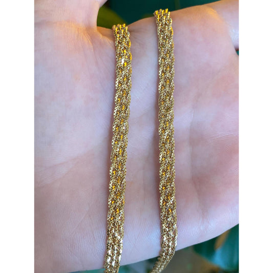 Vintage Solid 14k Yellow Gold Braided Flat Chain Necklace - 28 inches