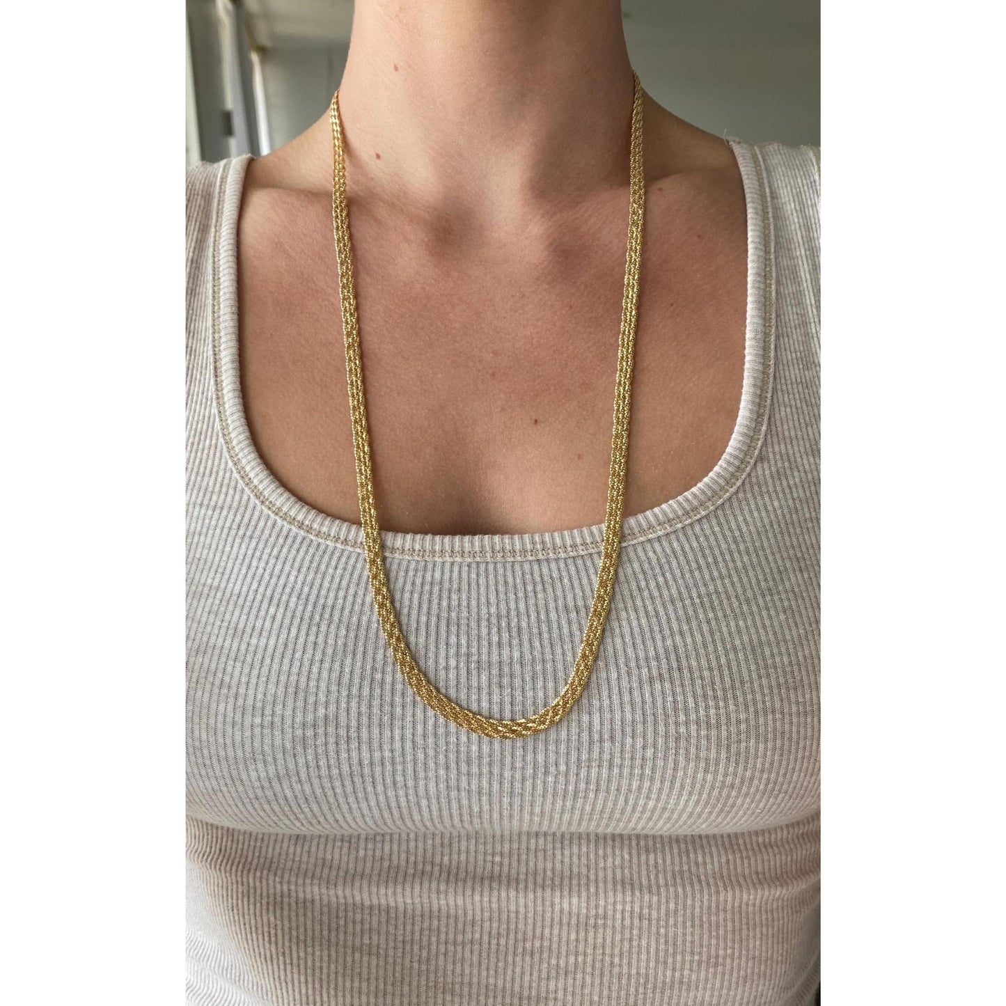 Vintage Solid 14k Yellow Gold Braided Flat Chain Necklace - 28 inches