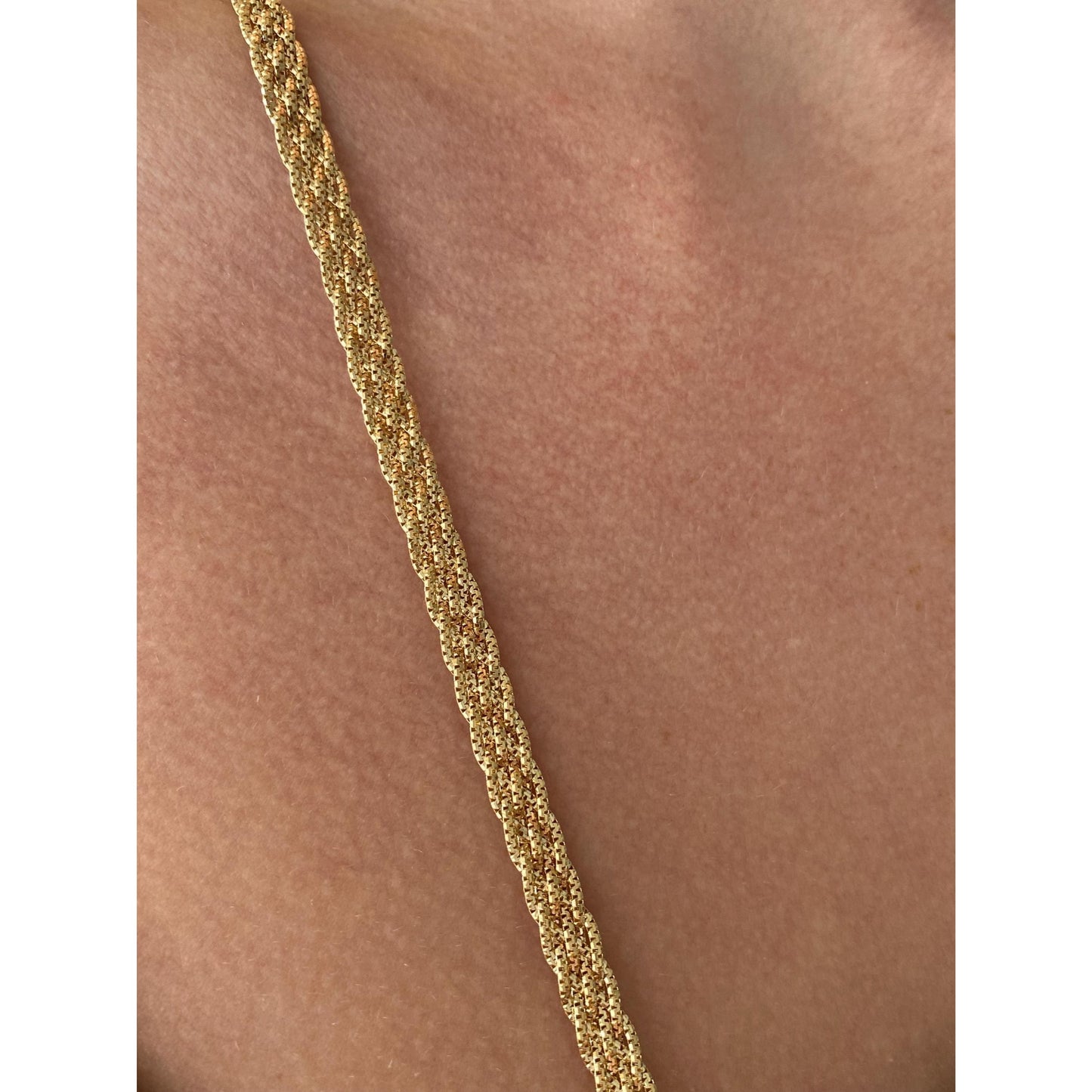 Vintage Solid 14k Yellow Gold Braided Flat Chain Necklace - 28 inches