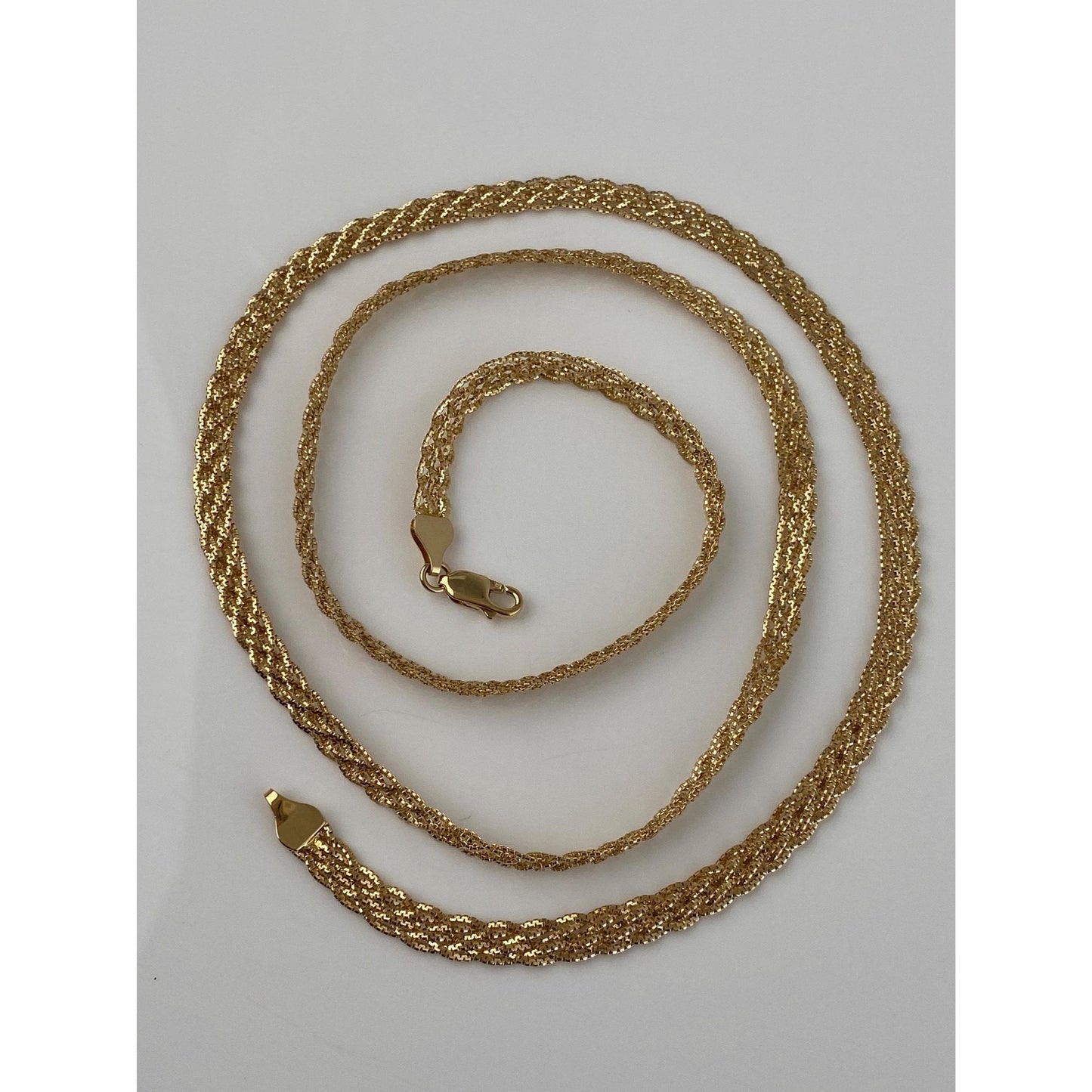 Vintage Solid 14k Yellow Gold Braided Flat Chain Necklace - 28 inches