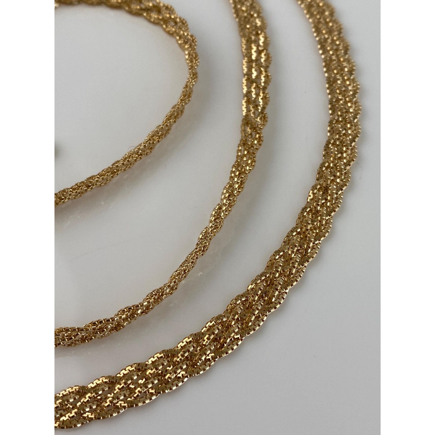 Vintage Solid 14k Yellow Gold Braided Flat Chain Necklace - 28 inches