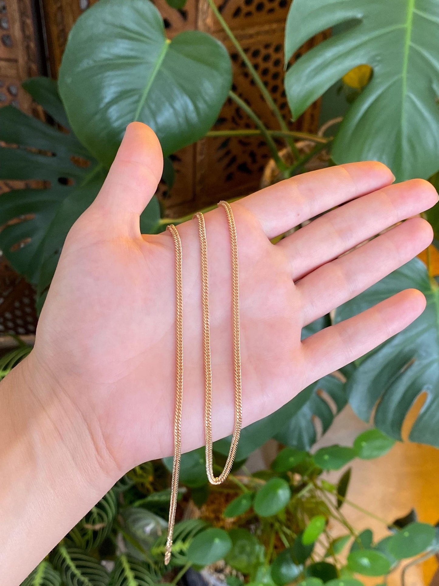 Vintage Solid 10k Yellow Gold Long Fancy Curb Chain Necklace - 26 inches