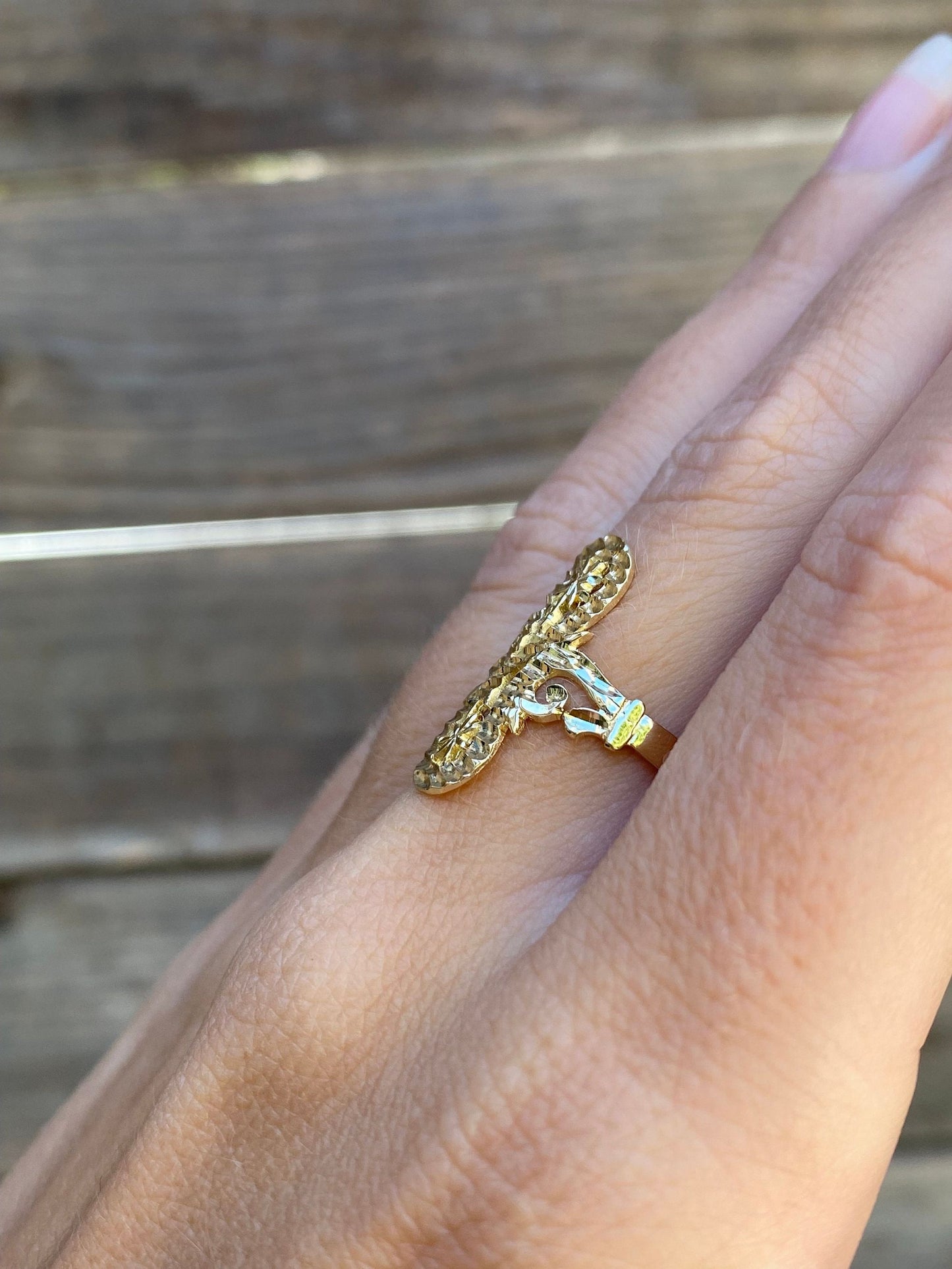 Vintage Solid 14k Yellow Gold Diamond Cut Ring - Size 6.25