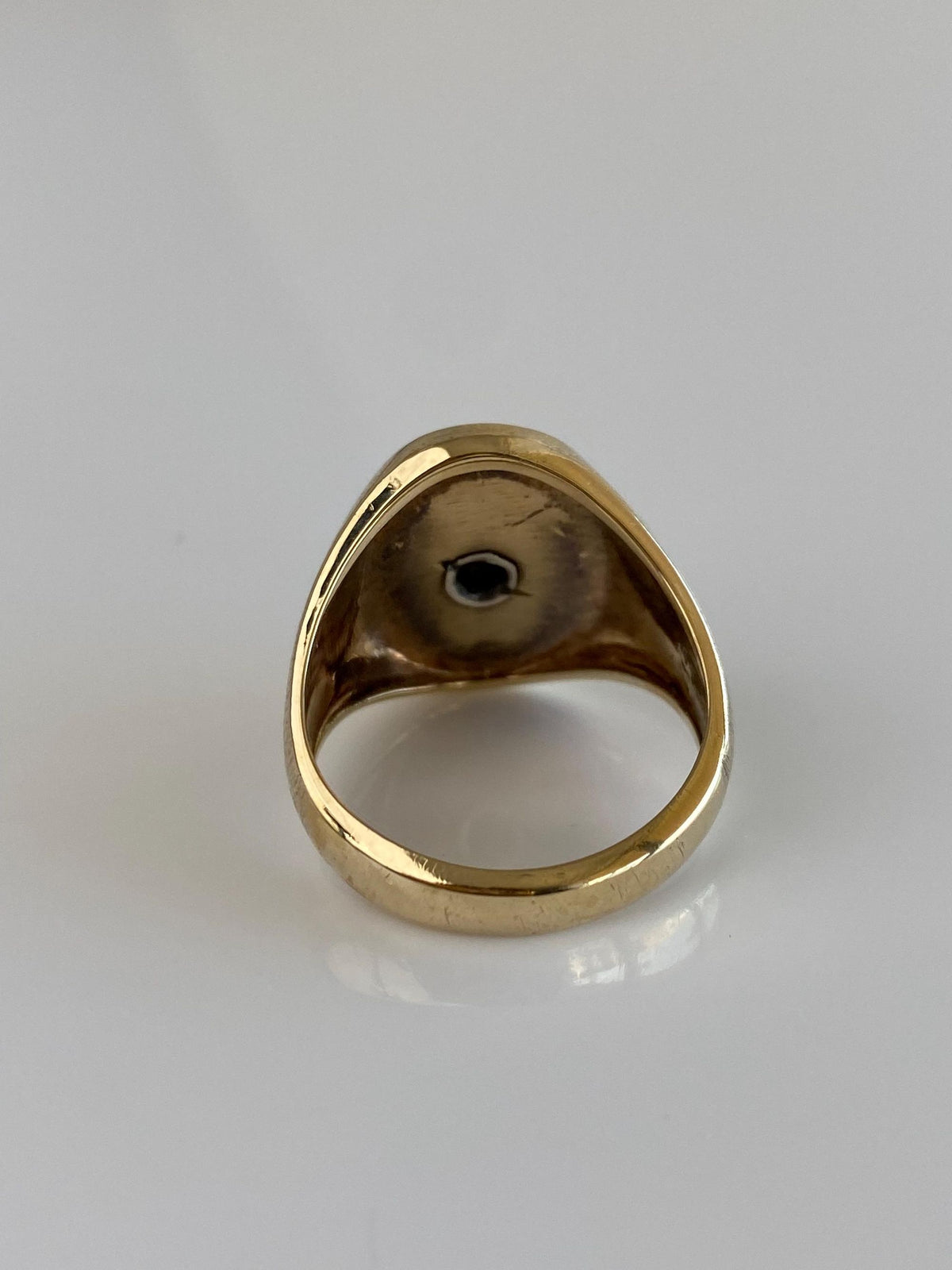Vintage Solid 10k Yellow Gold Diamonds Roman Head Signet Ring - Size 9.5