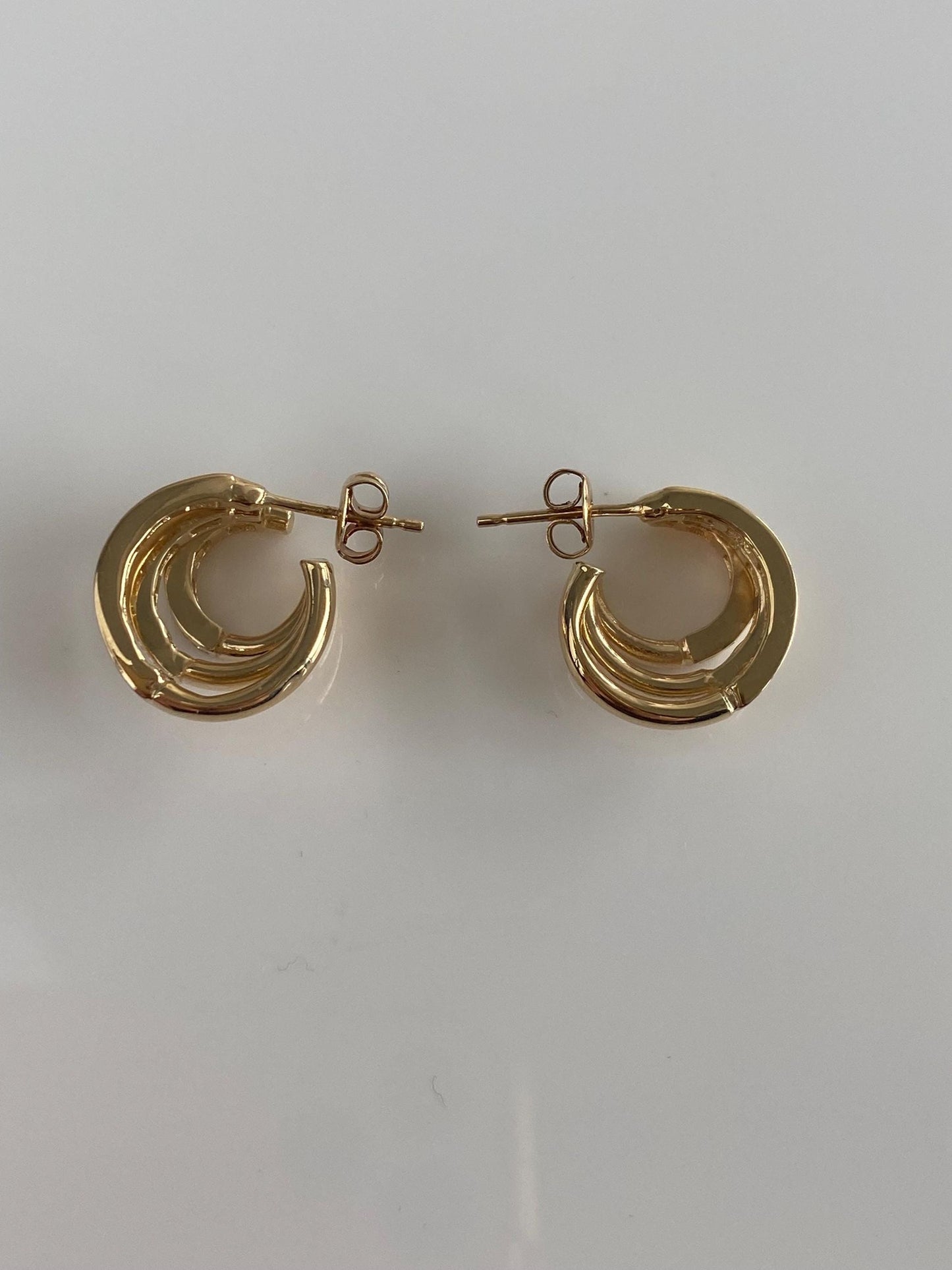 Vintage Solid 14k Yellow Gold Diamond Triple Hoop Earrings