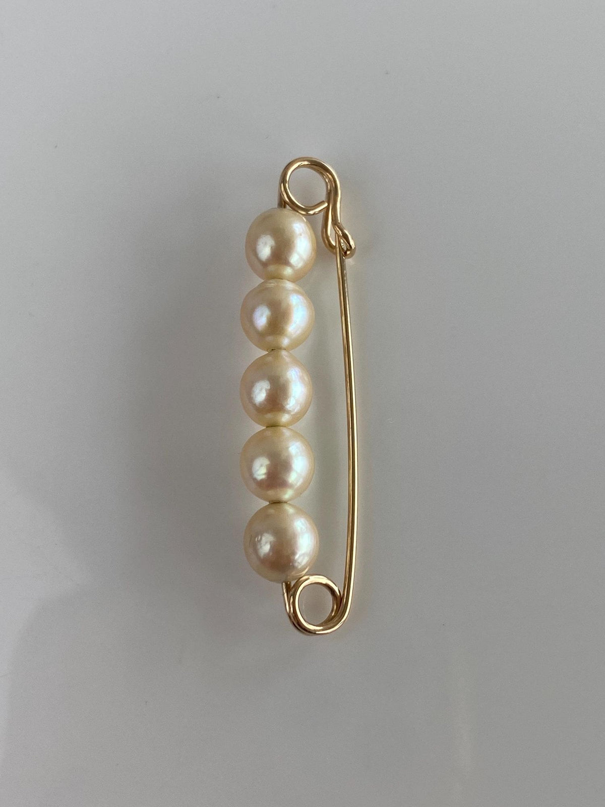 Vintage Solid 14k Yellow Gold Pearls Safety Pin
