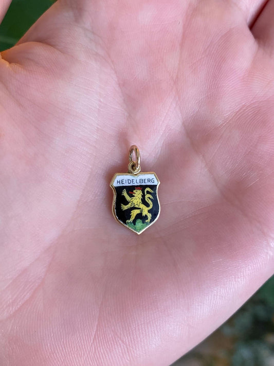 Vintage Solid 14k Yellow Gold Heidelberg Germany Enamel Crest Charm