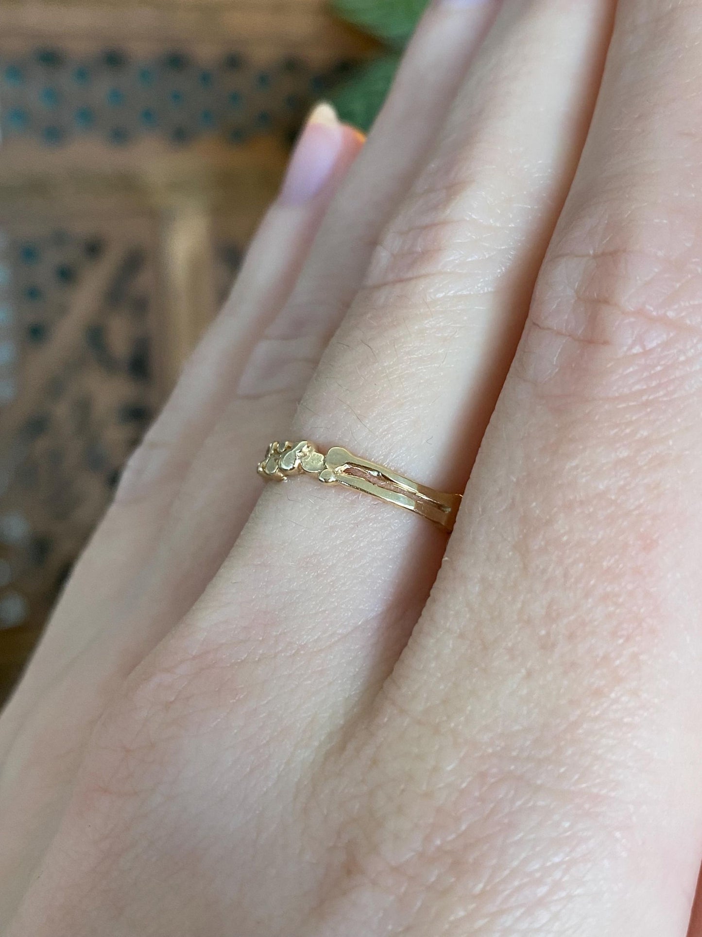 Vintage Solid 14k Yellow Gold Nugget Design Ring - Size 6.5