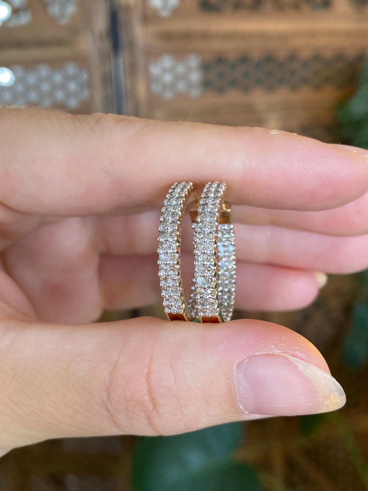Vintage Solid 10k Yellow Gold Diamond Hoop Earrings