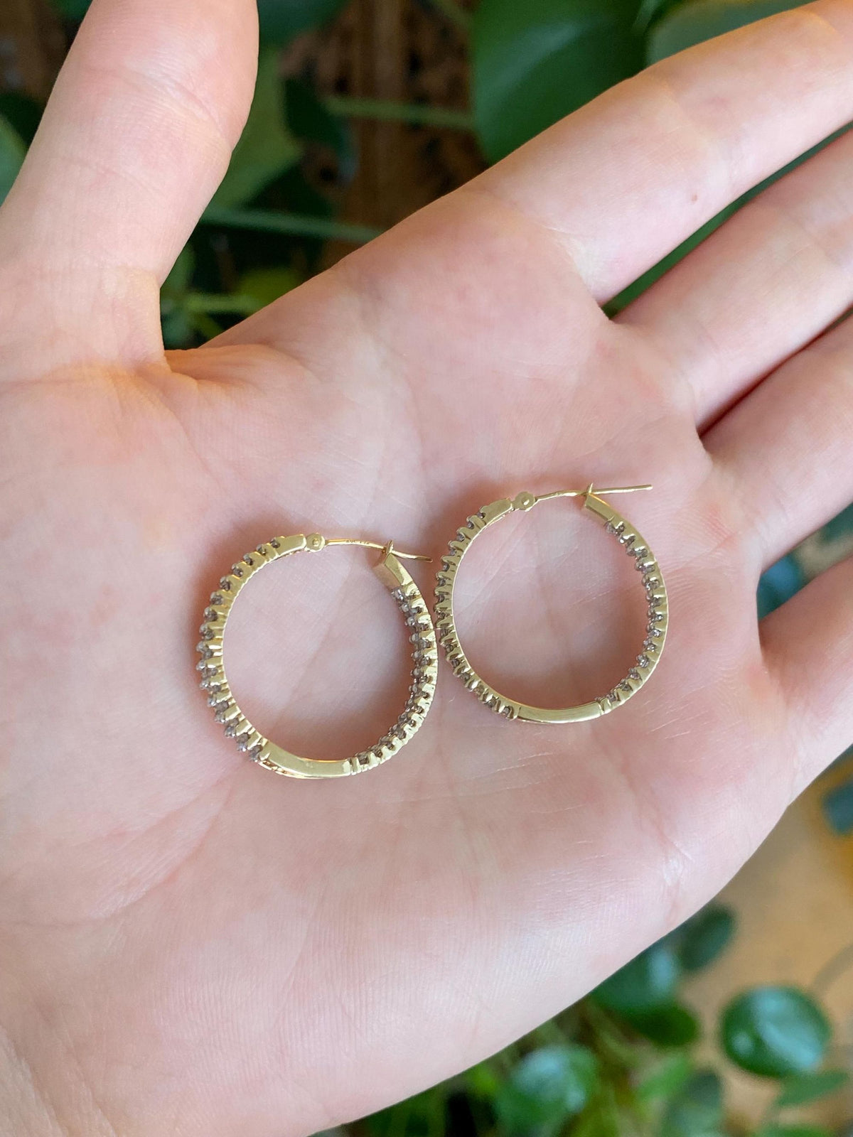 Vintage Solid 10k Yellow Gold Diamond Hoop Earrings