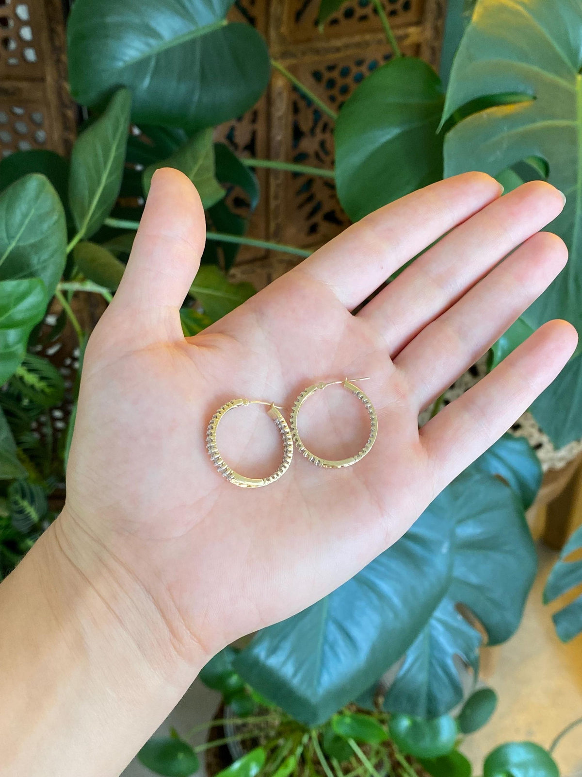 Vintage Solid 10k Yellow Gold Diamond Hoop Earrings