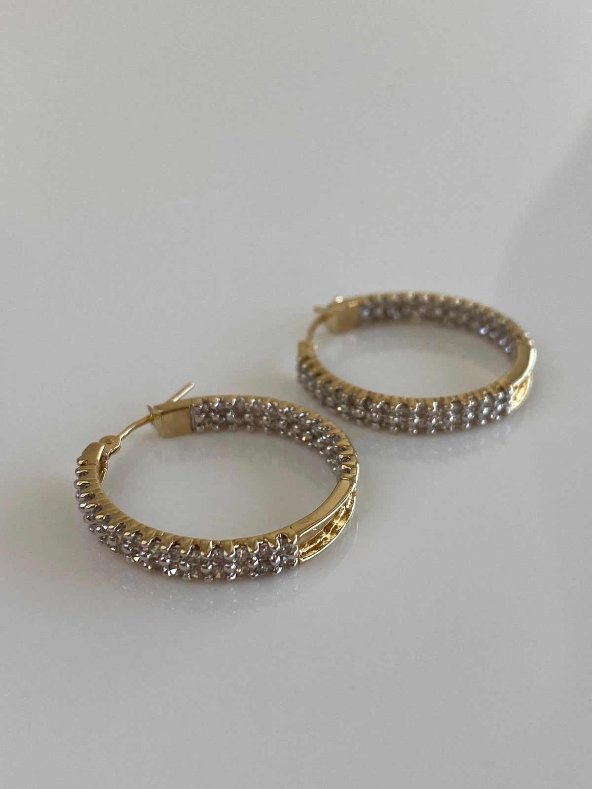 Vintage Solid 10k Yellow Gold Diamond Hoop Earrings
