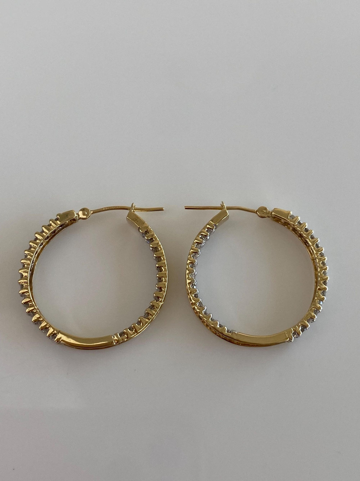 Vintage Solid 10k Yellow Gold Diamond Hoop Earrings
