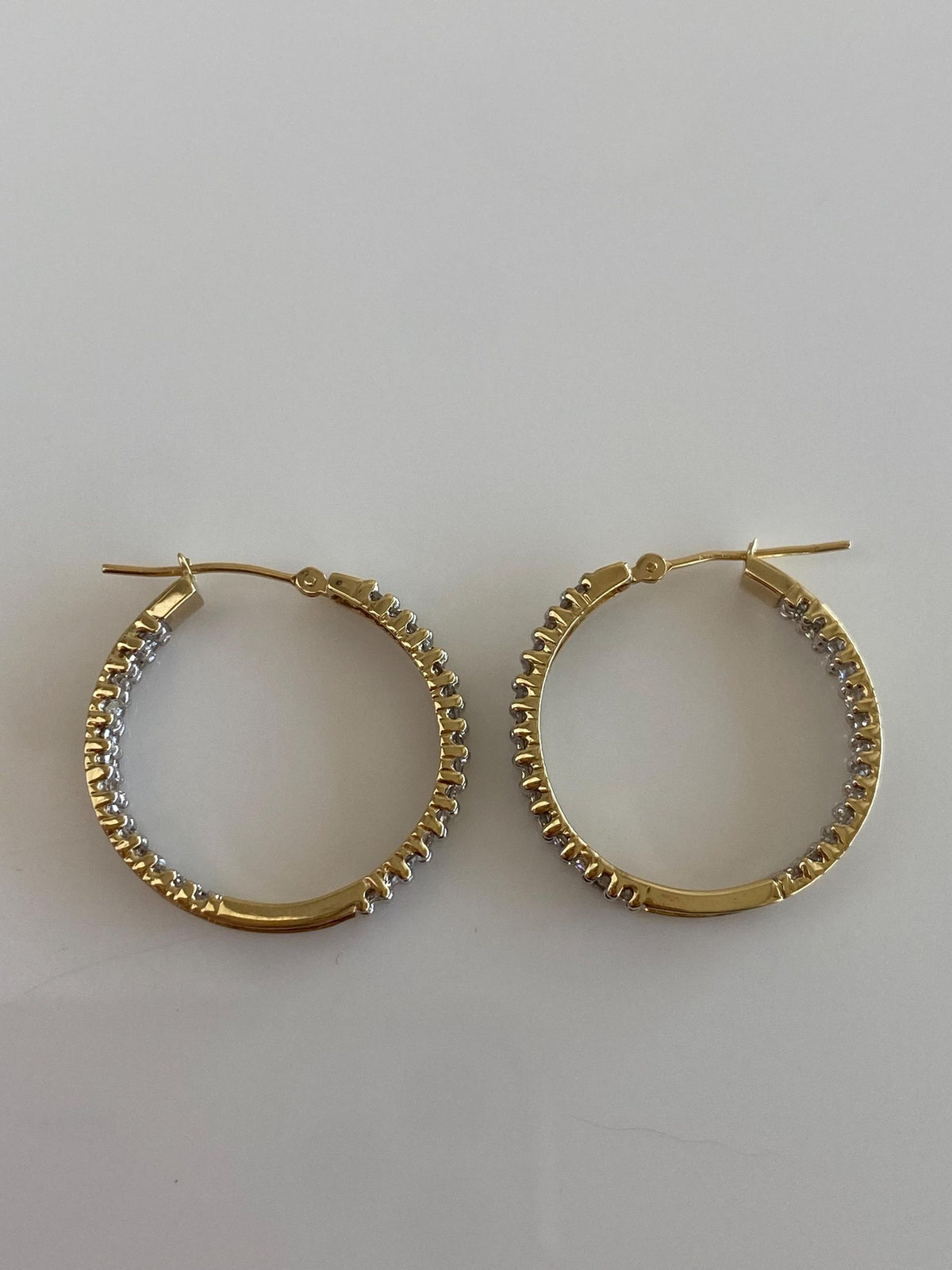 Vintage Solid 10k Yellow Gold Diamond Hoop Earrings