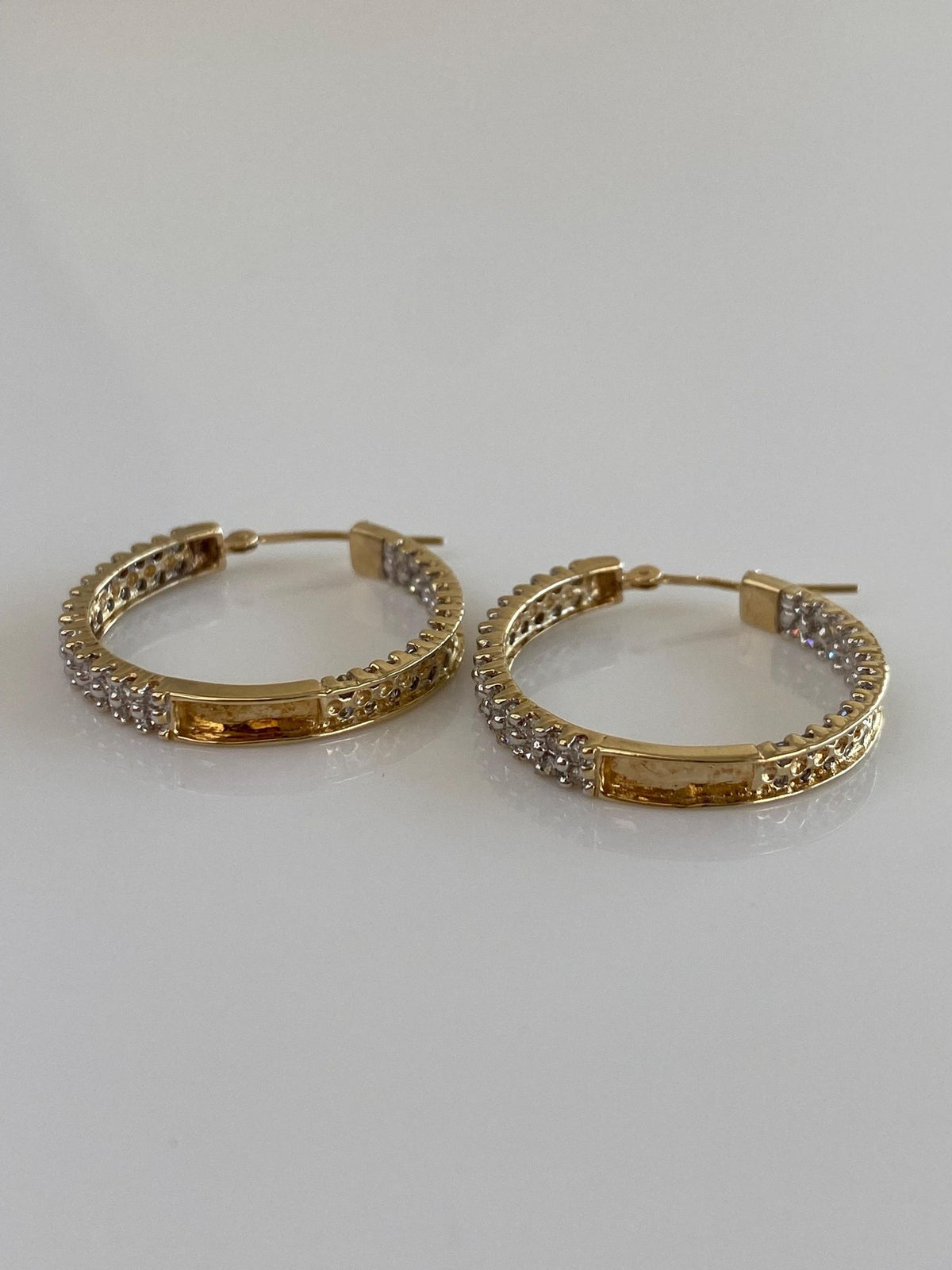 Vintage Solid 10k Yellow Gold Diamond Hoop Earrings