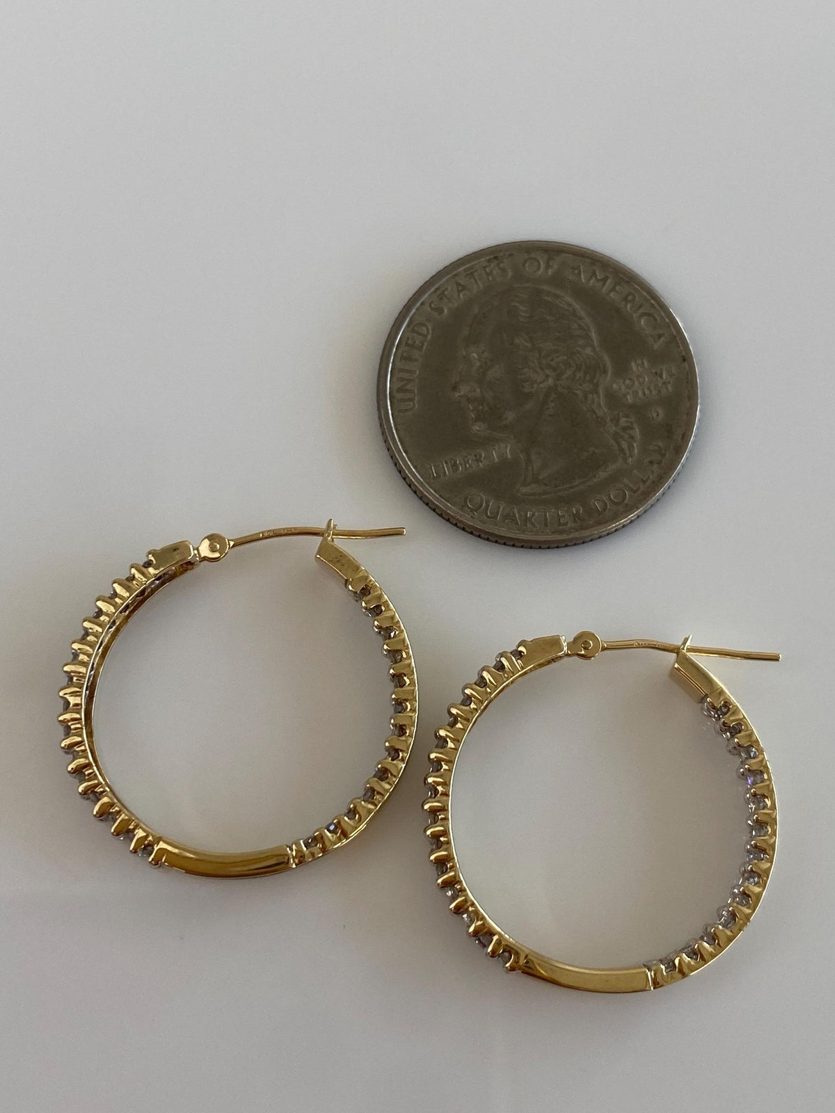 Vintage Solid 10k Yellow Gold Diamond Hoop Earrings