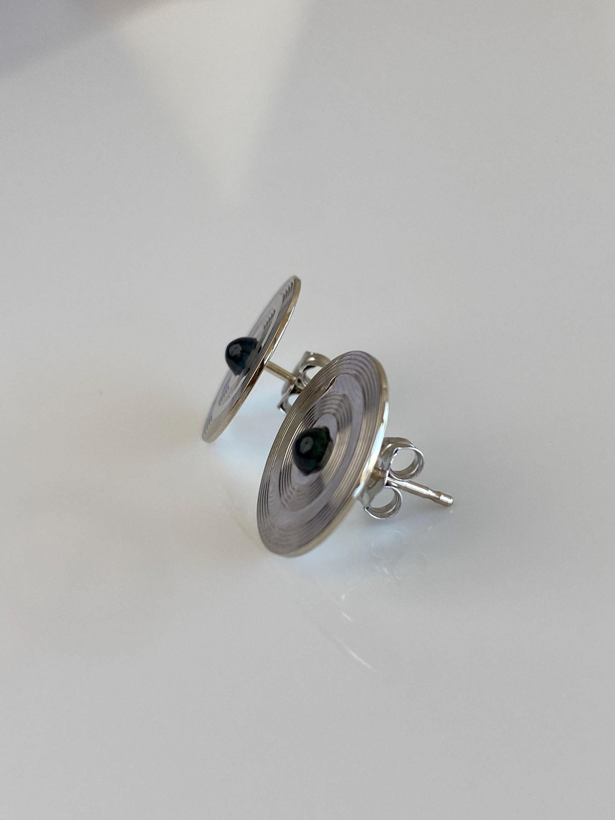 Vintage Solid 14k White Gold Blue Sapphire Cufflink Conversion Stud Earrings