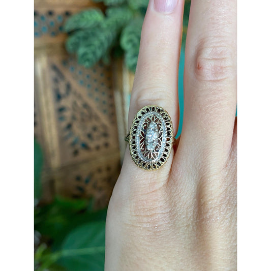 Vintage Solid 14k White & Yellow Gold Diamond Ring - Size 2.75