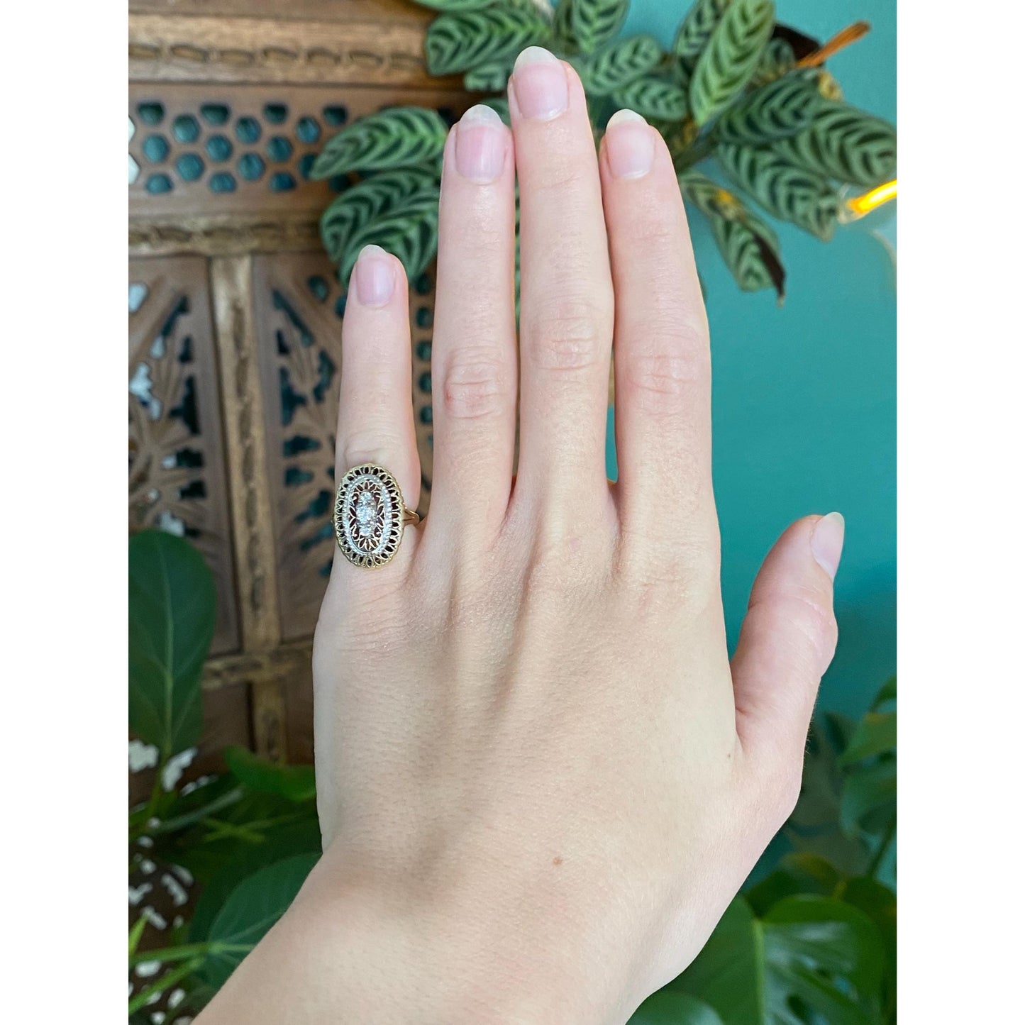 Vintage Solid 14k White & Yellow Gold Diamond Ring - Size 2.75