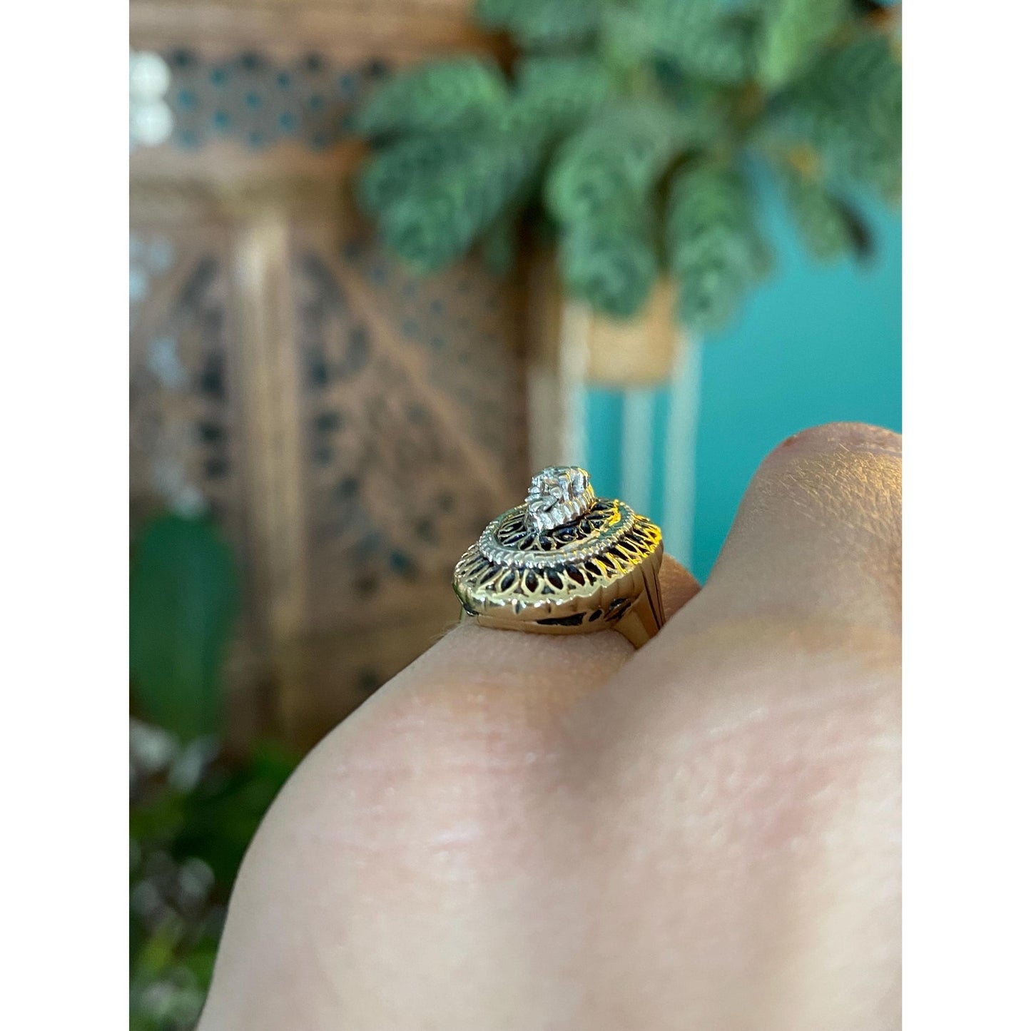 Vintage Solid 14k White & Yellow Gold Diamond Ring - Size 2.75