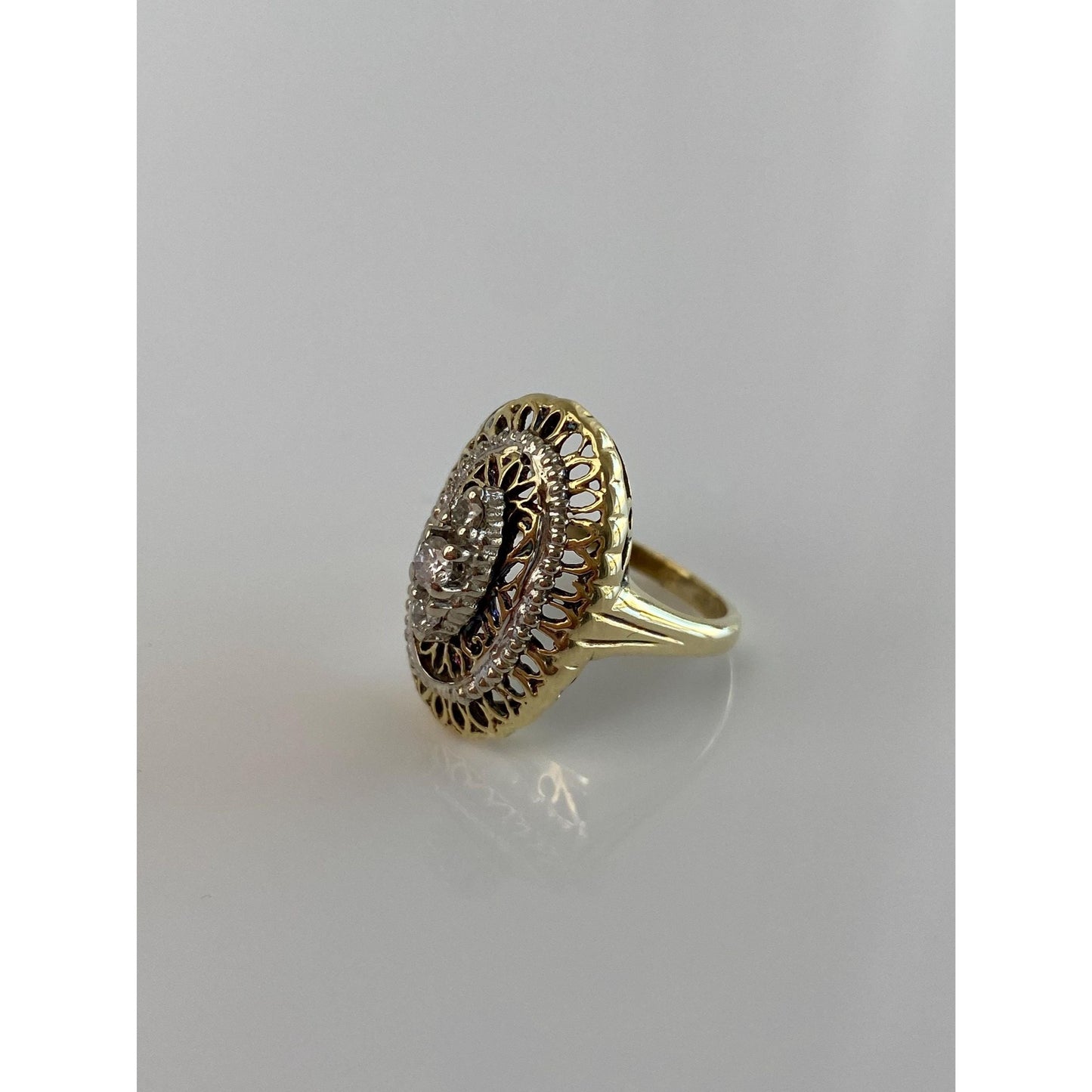 Vintage Solid 14k White & Yellow Gold Diamond Ring - Size 2.75