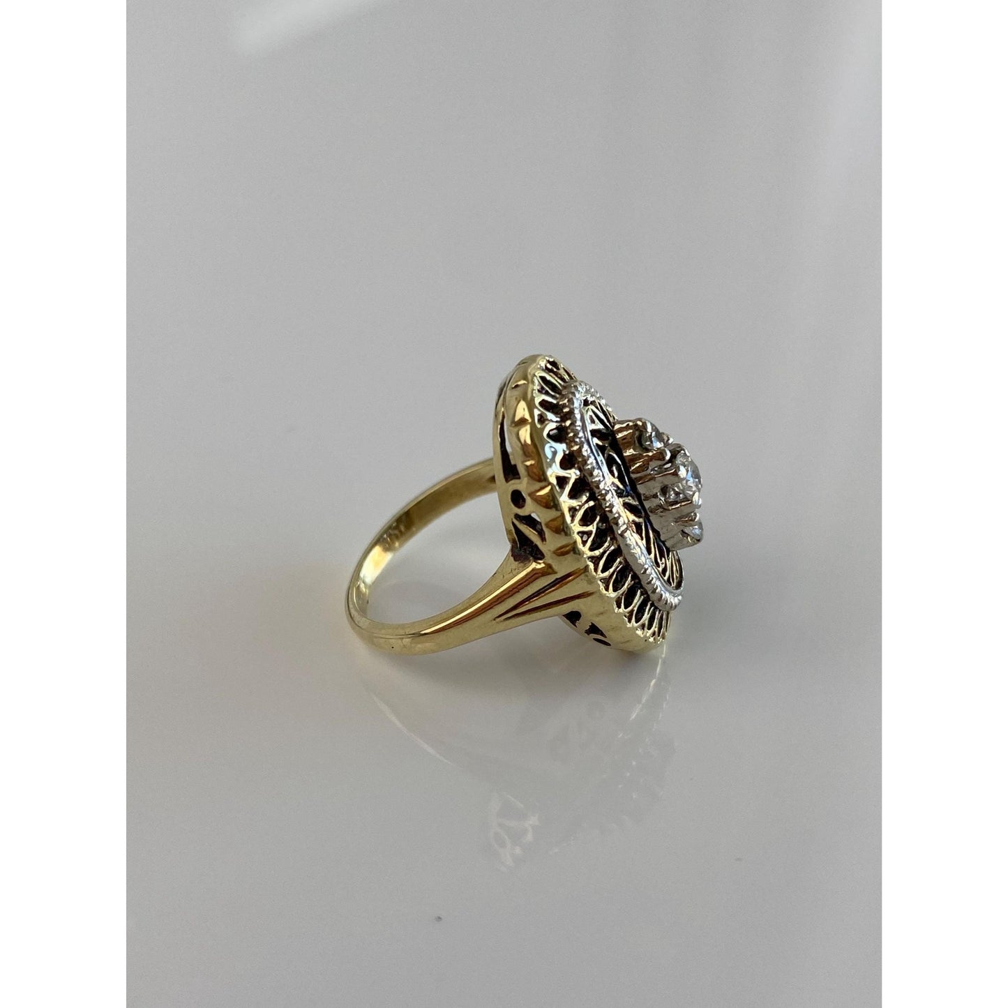 Vintage Solid 14k White & Yellow Gold Diamond Ring - Size 2.75